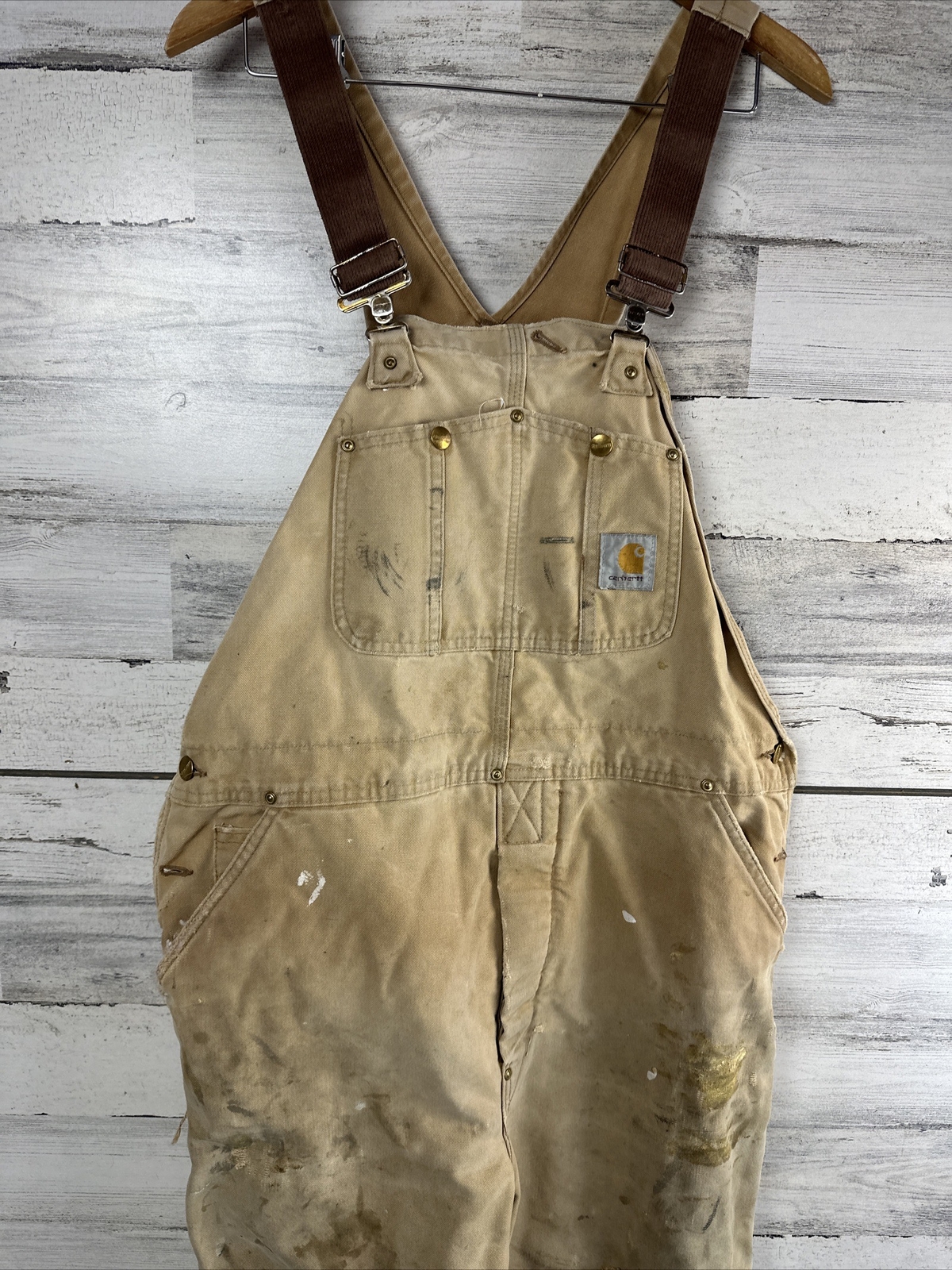 vtg USA CARHARTT Dungarees Quilt Lined 38×32 Bib Overalls Insulated Real Worker