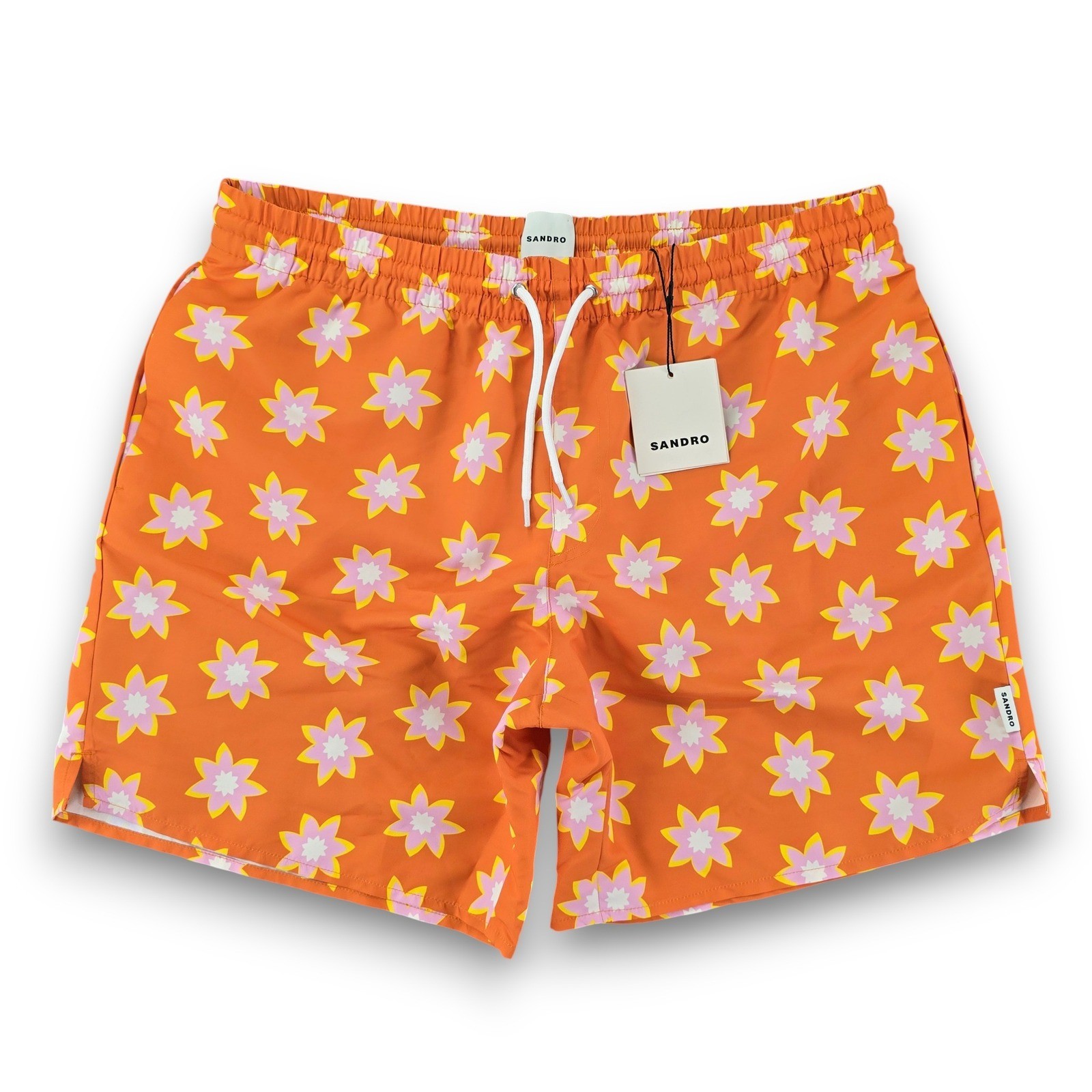 Sandro Paris Men E22 Cold Flowers Print Lined Swim Trunks Shorts Orange XXL NWT