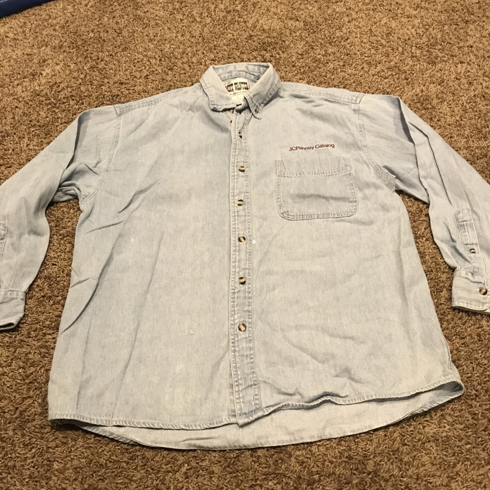 vtg most wanted mens M cotton denim button up shirt JC penney a9