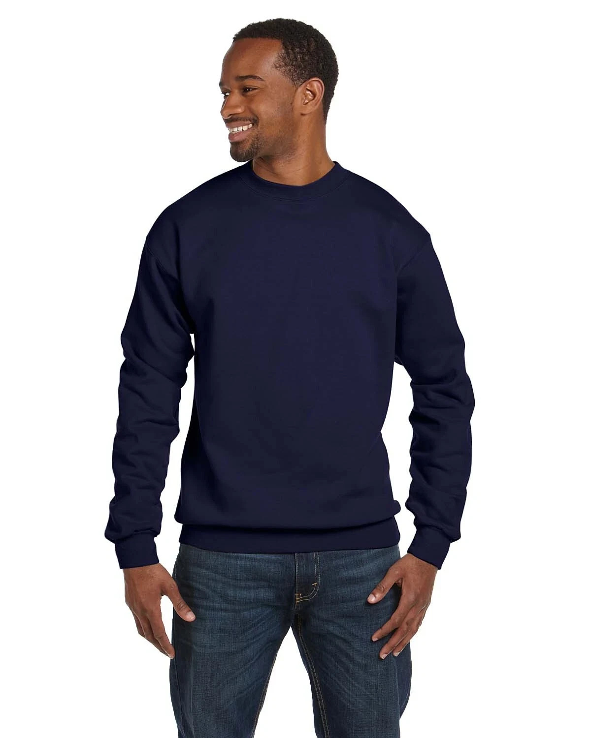 Hanes Adult Ecosmart 50/50 Crew Neck Tag-Free Sweatshirt Navy Blue Small
