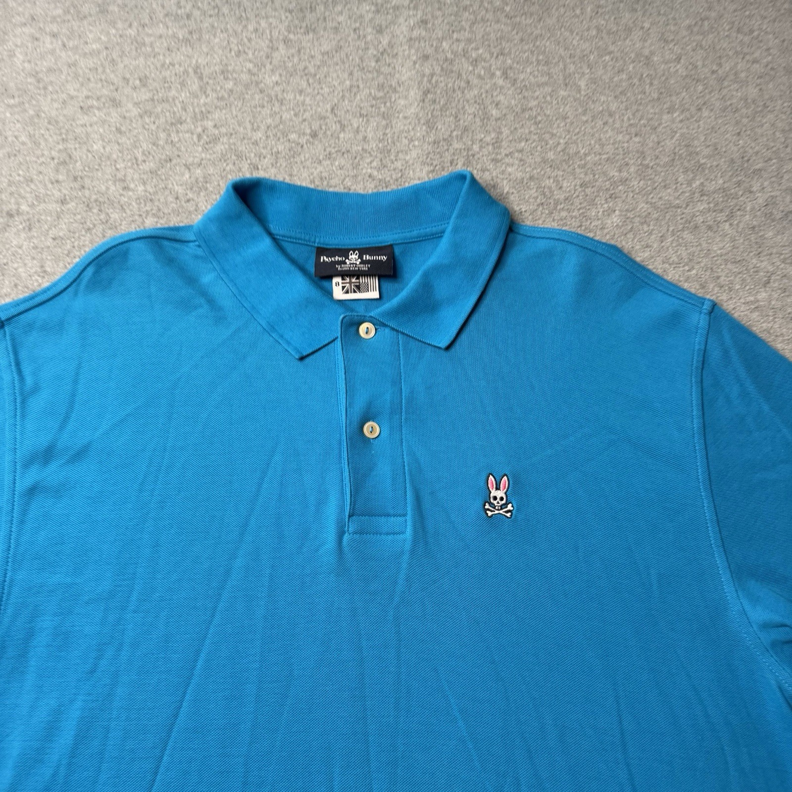 Psycho Bunny Polo Shirt Mens 8 Blue Embroidered Bunny Logo Preppy Classic Fit