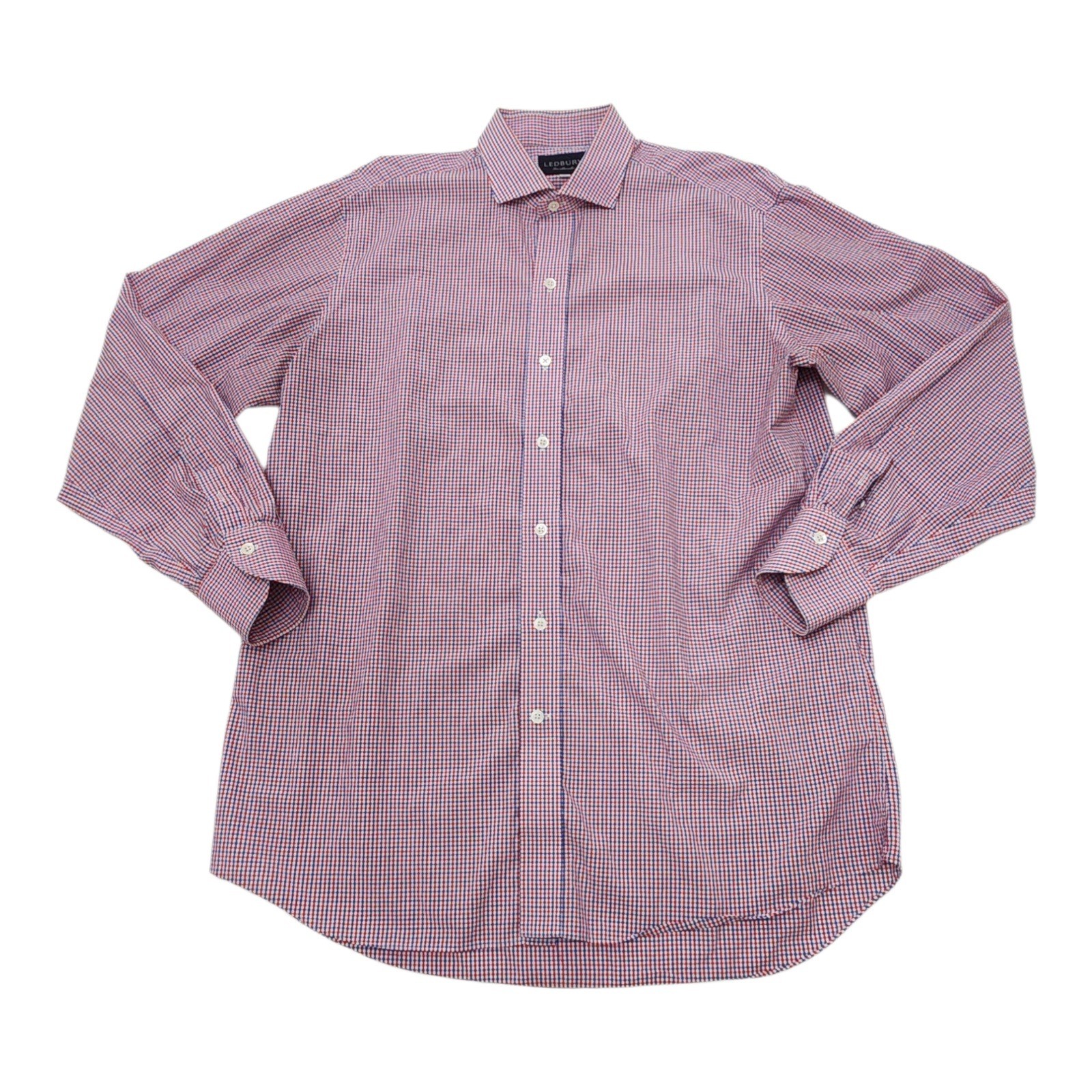 Ledbury Fine Shirtmaker Mens 17 43cm Red White Blue Gingham Button Front Shirt