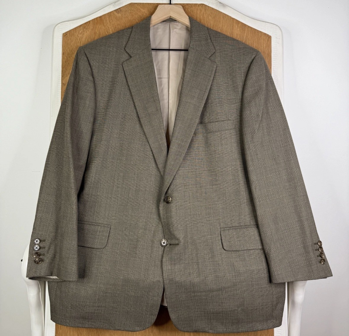 Tom James Suit Mens 46R Brown Glen Check 2 Button 100% Wool Canvas Pants 40×28