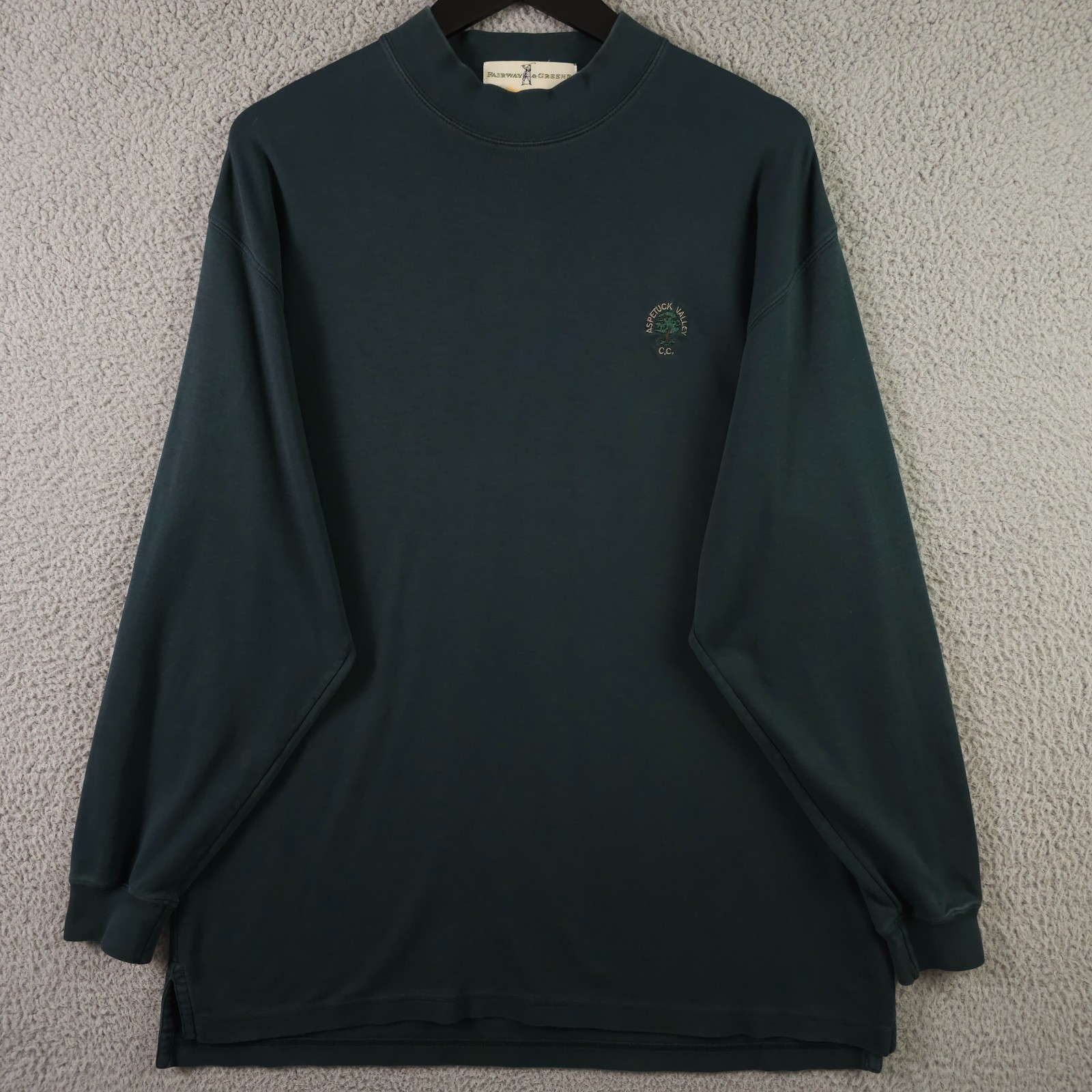 Fairway & Greene Shirt Mens Large Green Mock Neck Long Sleeve Aspetuck Valley CC