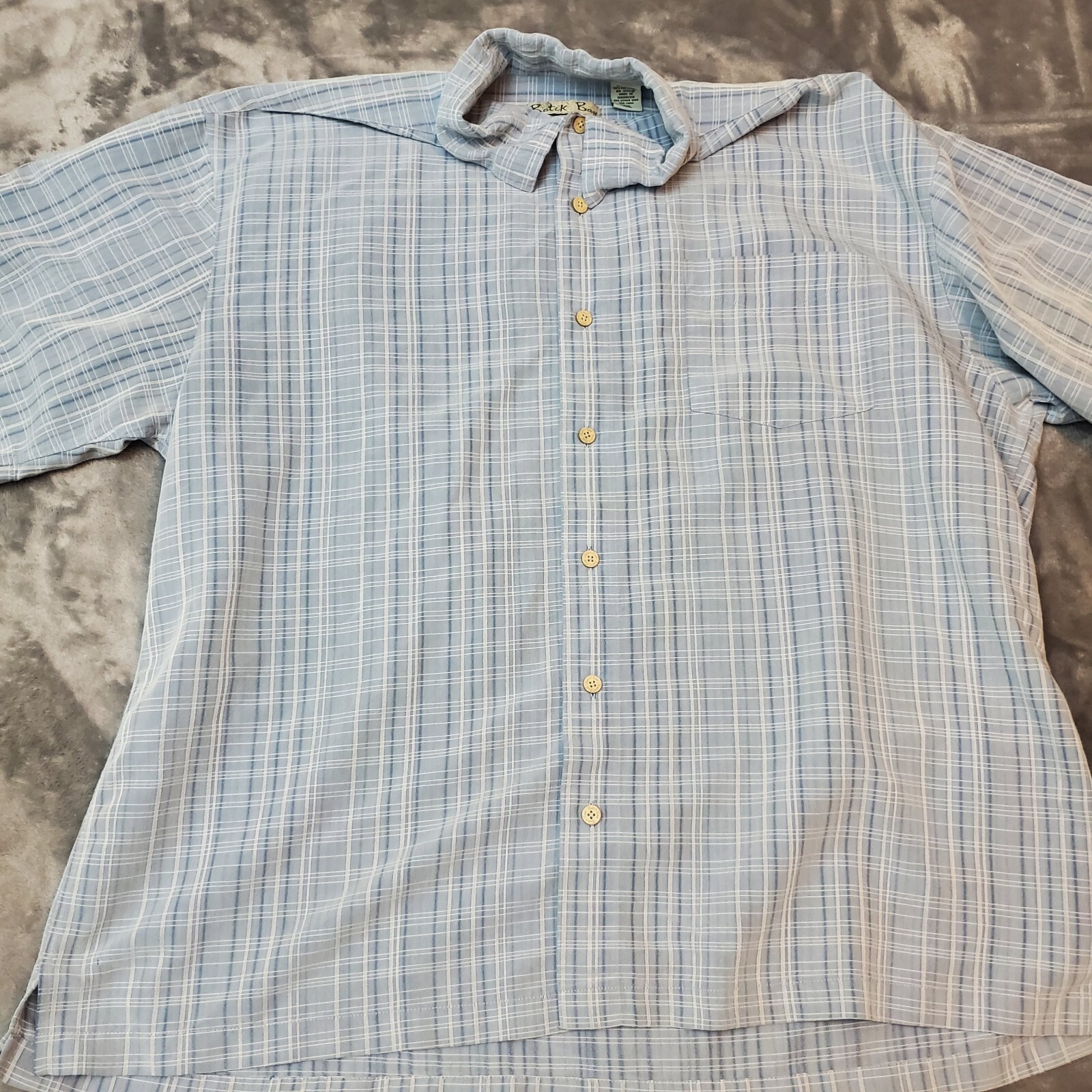 Batick Bay Mens Button Down Shirt XXL Short Sleeve Blue Plaid Casual Rayon