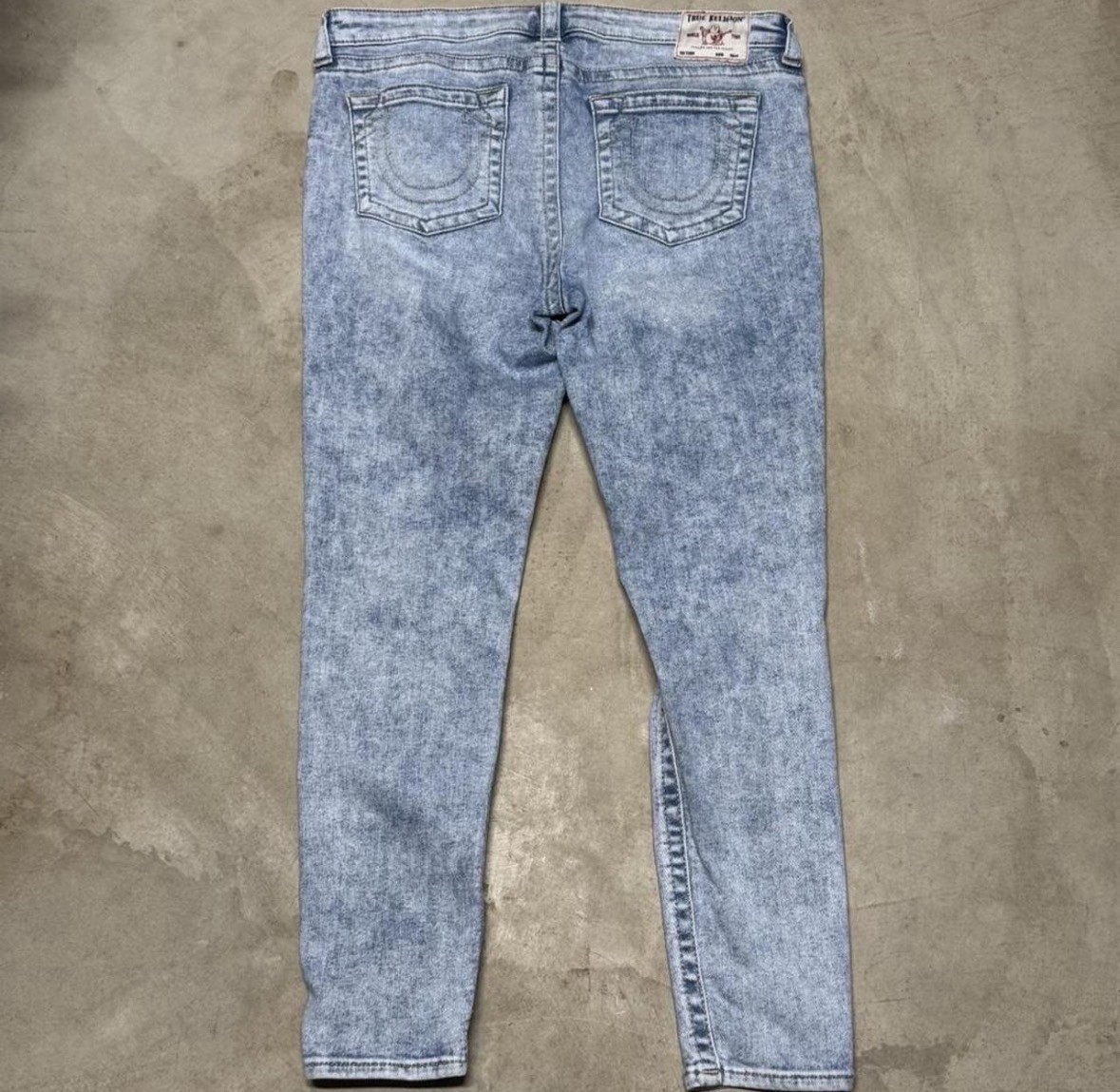 True Religion Mid Rise Skinny Jeans Blue Light Wash Stretch Distressed