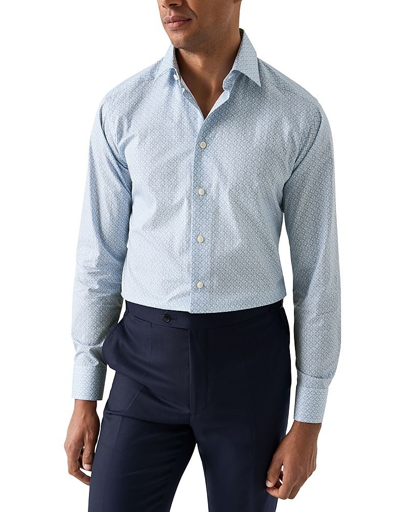 Eton Slim Fit Geometric Print Shirt Men’s 15.5 39 Light Blue Button Closure L/S