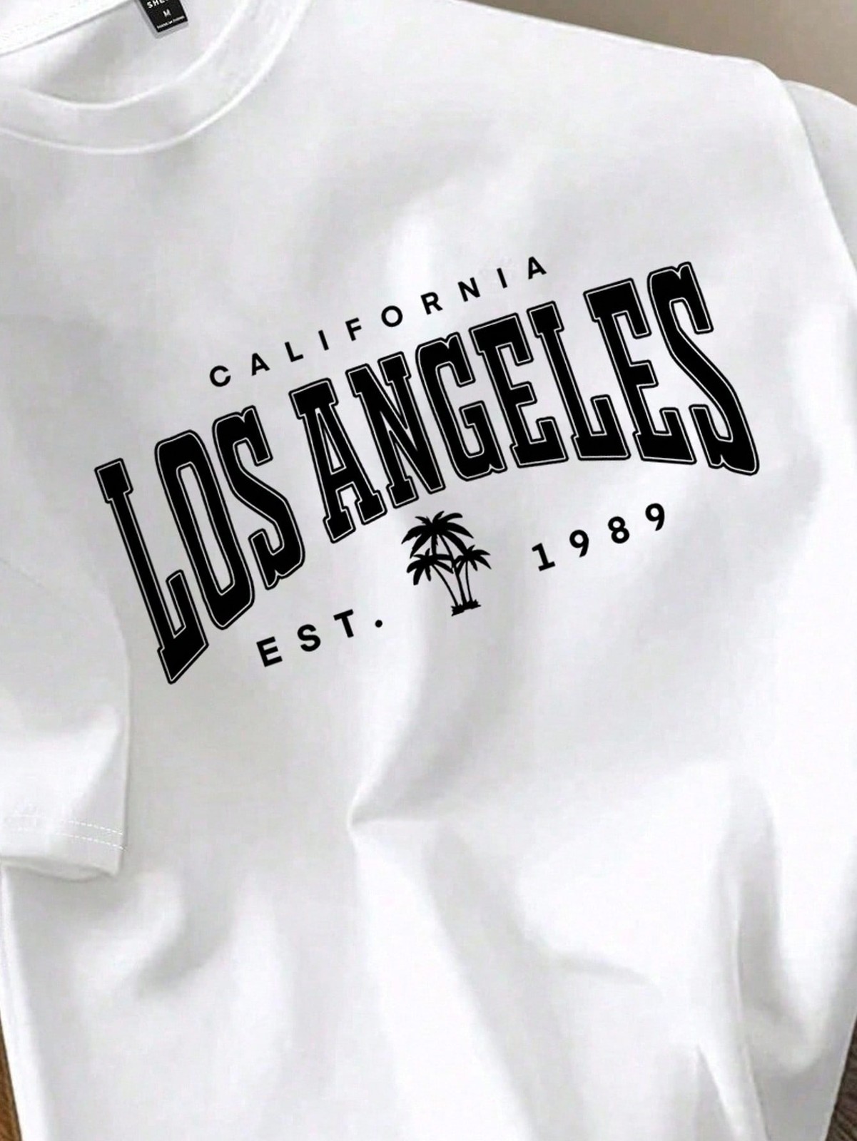 Men’s White Knitted Fabric T-Shirt With Los Angeles Graphic Print