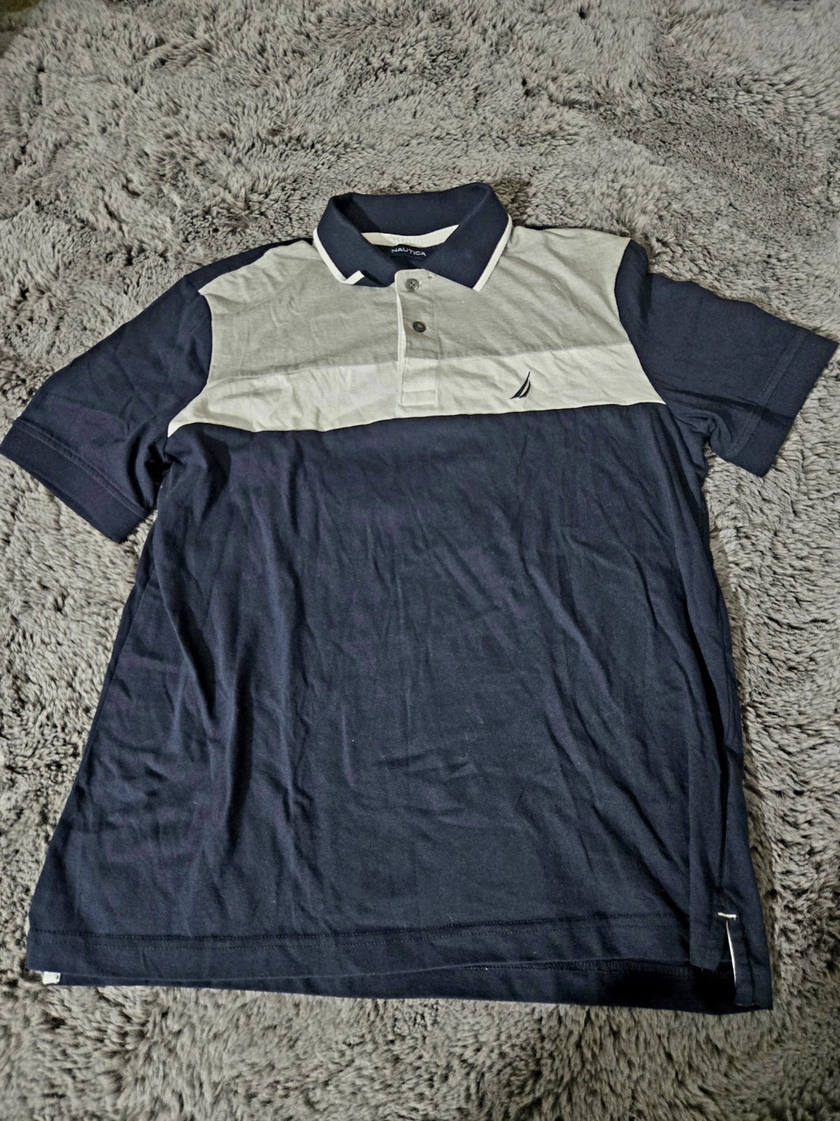 Nautica Men’s Classic Fit Polo Harbor Mist Blue, Size Small,
