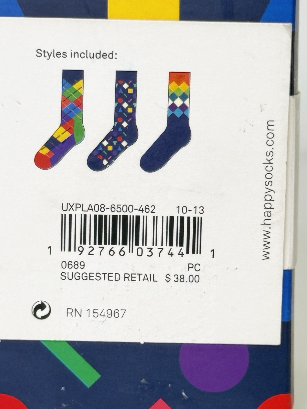 Happy Socks 3 Pair Crew Men 8-12 Women 10-12 1/2 Multicolor