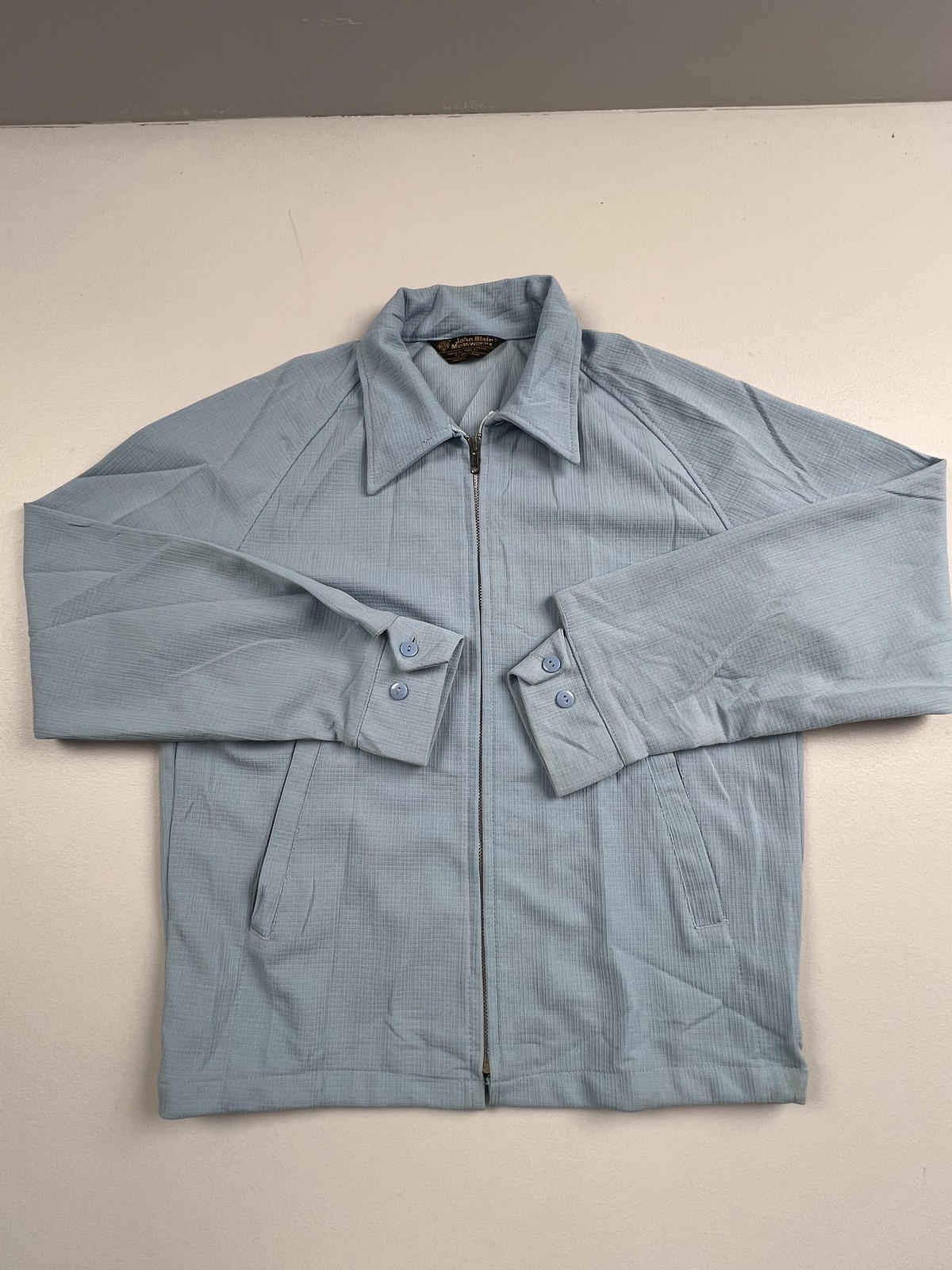 Vintage John Blair Jacket Mens Blue Knit Windbreaker Full Zip Retro VTG Read
