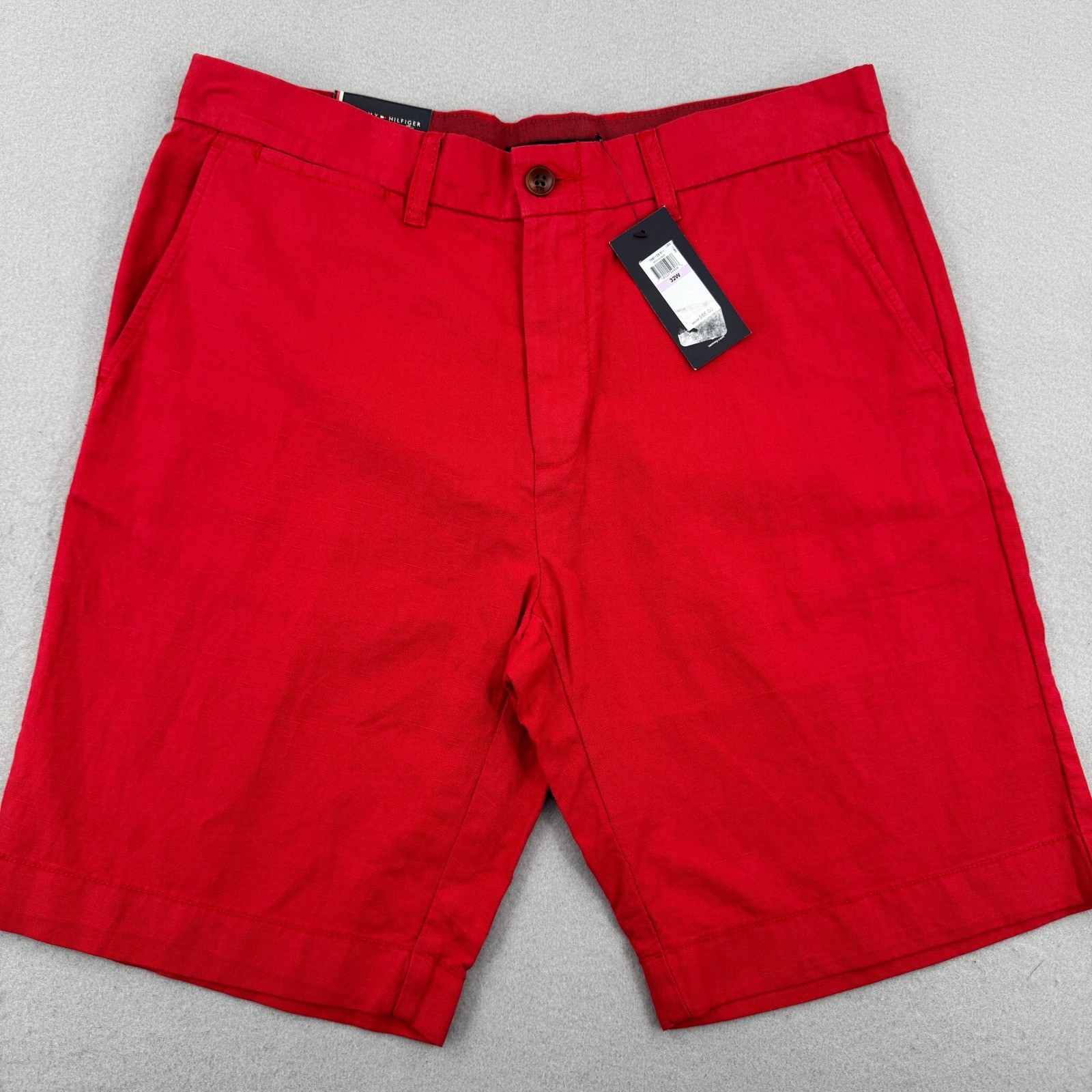 NWT Tommy Hilfiger Men 32 Red Linen Blend Chino Shorts 9″ Inseam Preppy Nautical