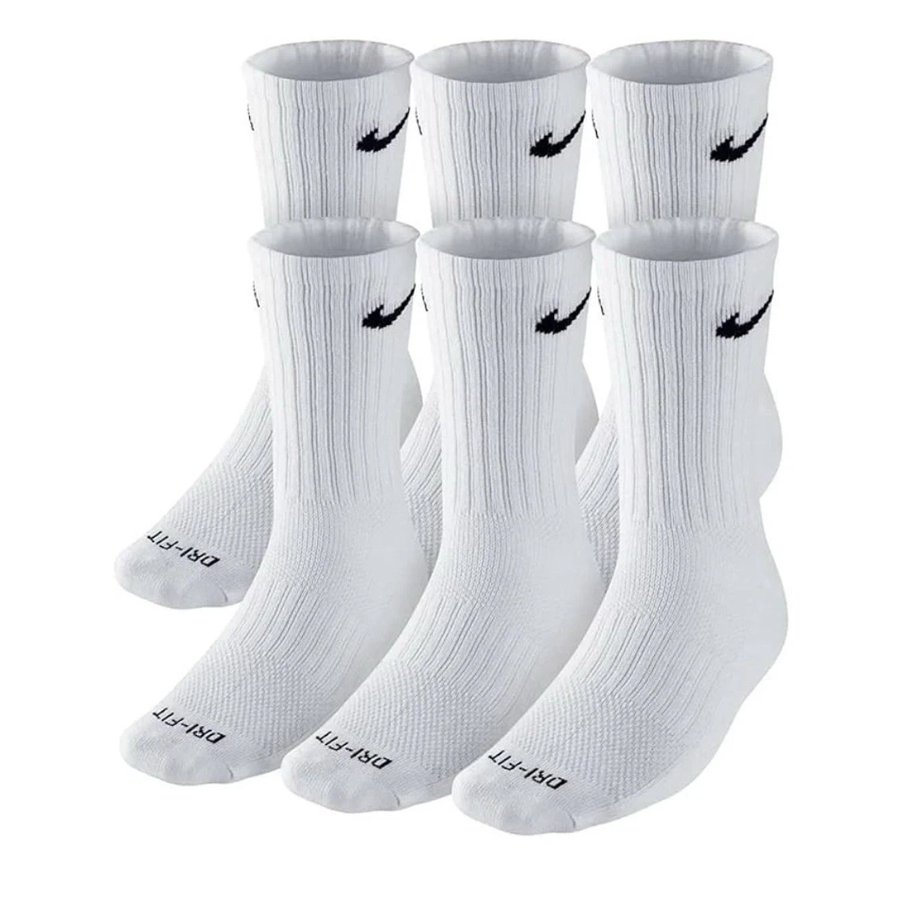 NIKE Dri-FIT Everyday Training 6-Pack Crew Socks Large (8-12) White