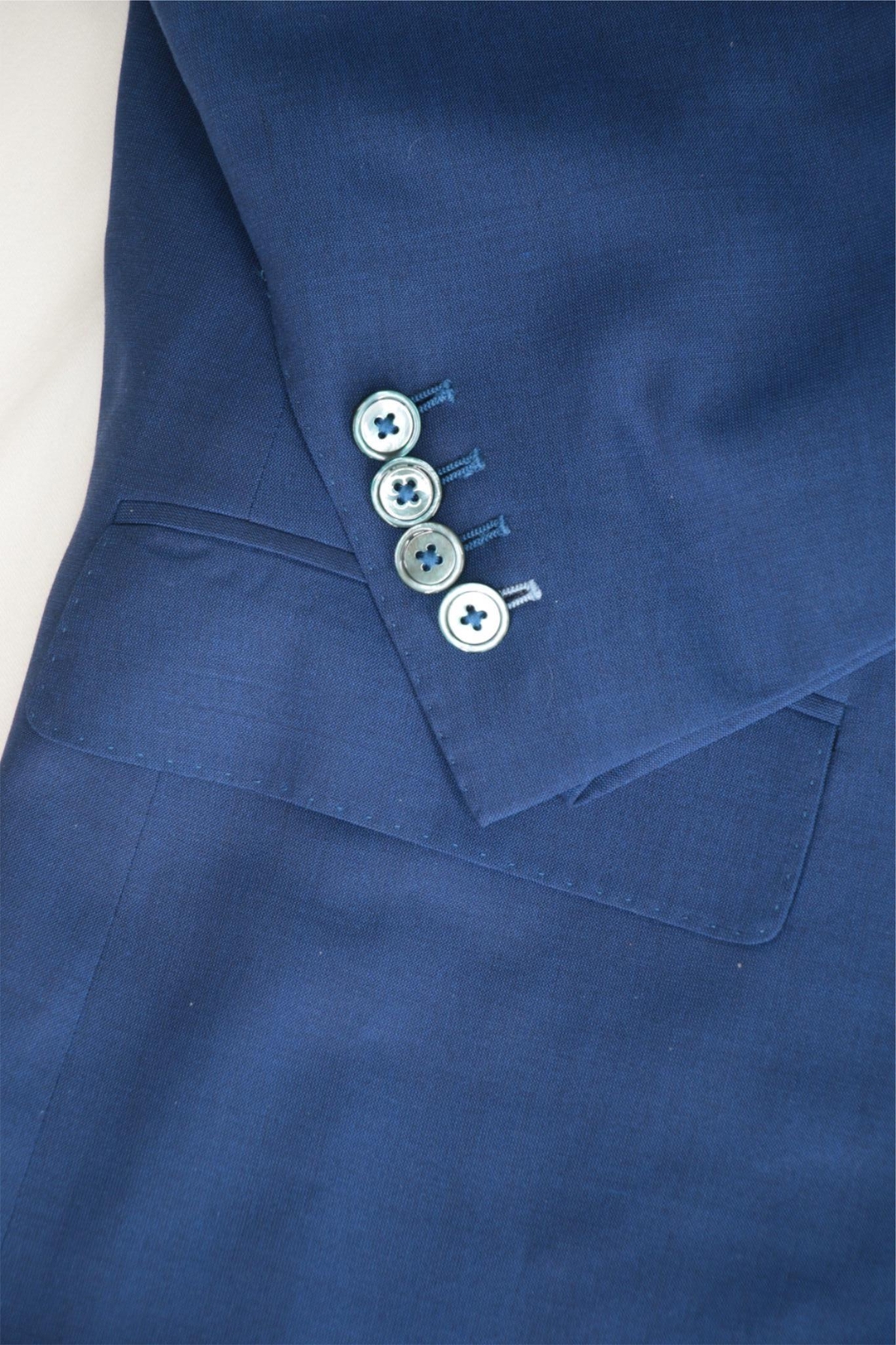 Men’s 48 Short Blue Bespoke Drago Lanificio In Biella Wool Surgeon Cuffs Suit