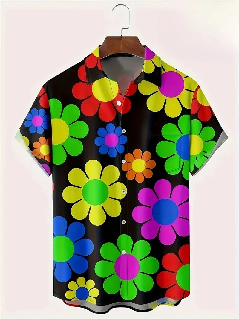 Mens Hawaiian Shirt Floral Button Up Tropical Beach Shirt
