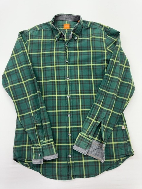 Boss Hugo Boss Mens Shirt Green Check Button Down Size M Casual Regular