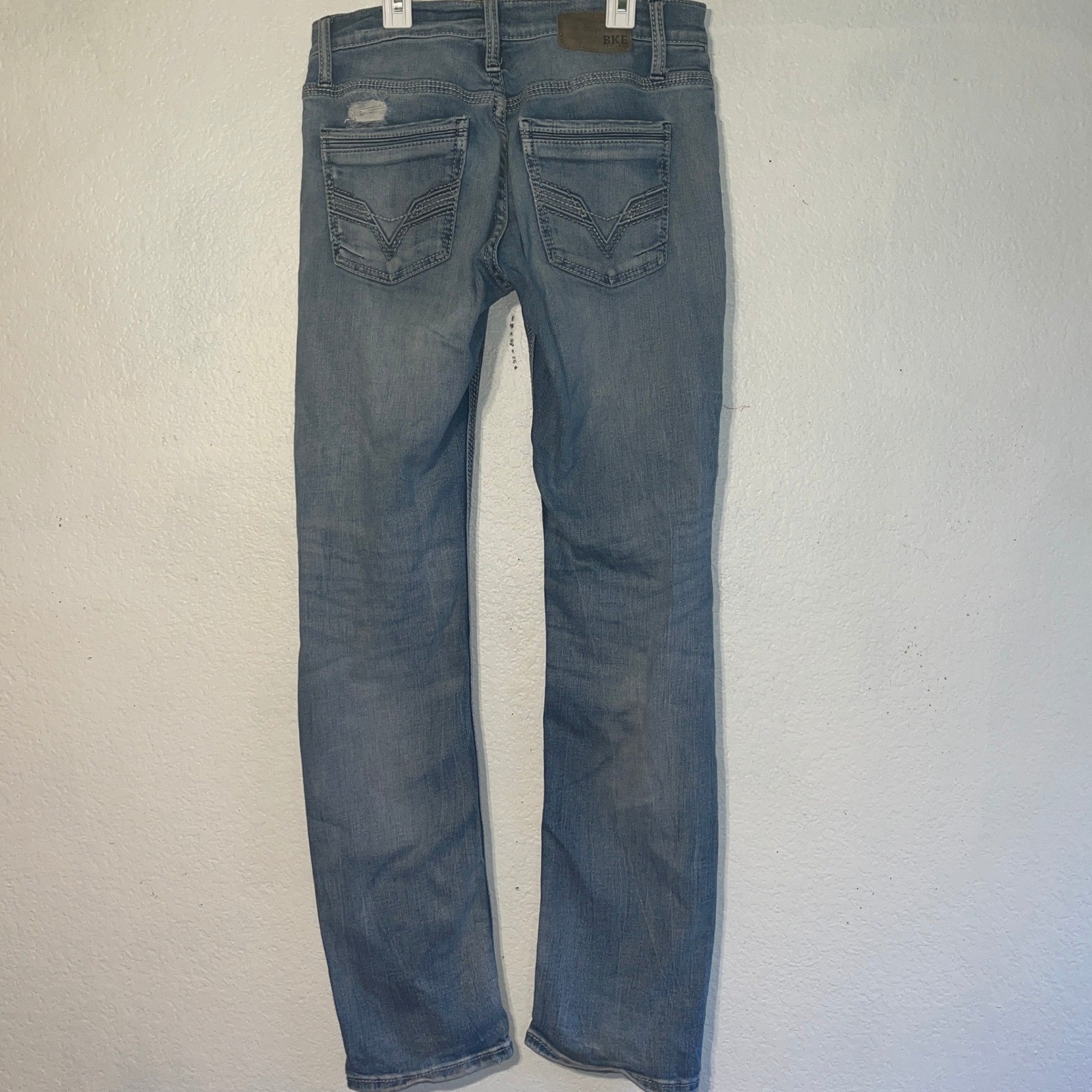 BKE Jake Straight Mens Light Wash Distressed Jeans Size 29 x 34