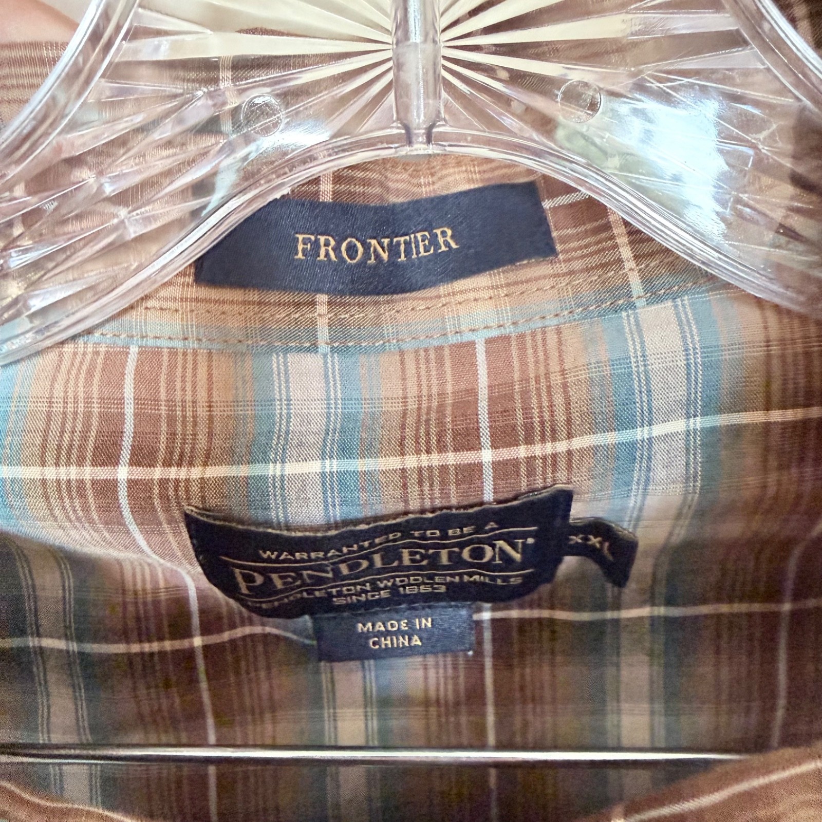 Pendleton Men’s XXL Plaid Western Shirt Blue Brown Pearl Snap Short Sleeve