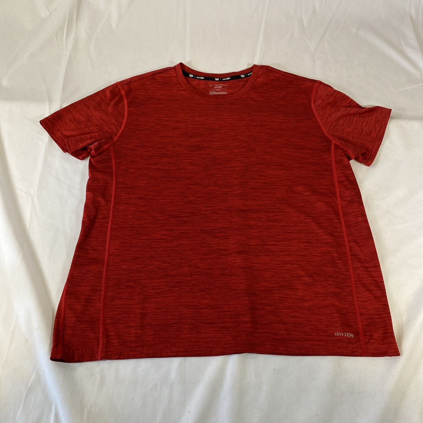 Tek Gear Mens Large Dry TEK T Shirt Red Blend Poly Knit Crewneck Athletic Wear