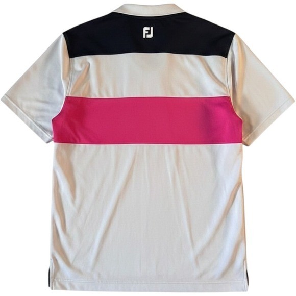 FootJoy Mens White Pink Navy Colorblock Performance Golf Polo Shirt Size Medium