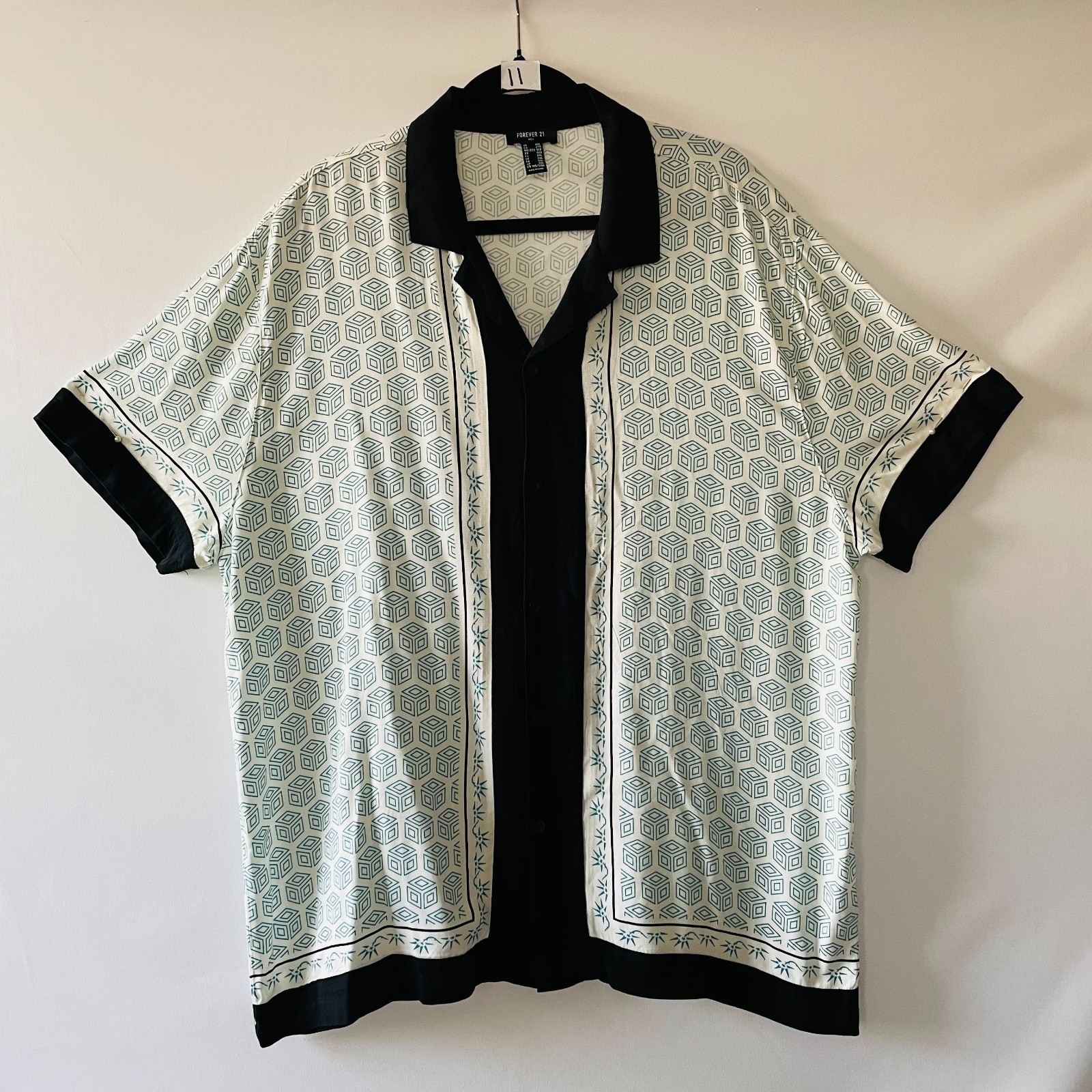 Forever 21 Mens Mint Short Sleeve Geometric Club Print Button Up Shirt Size XXL