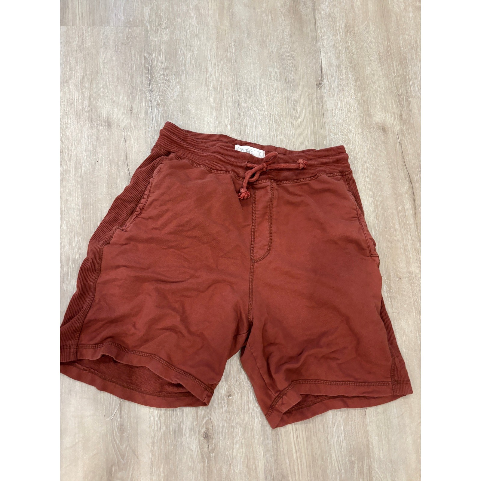 Free Planet Mens Organic Cotton Shorts Rust Red French Terry Drawstring Small
