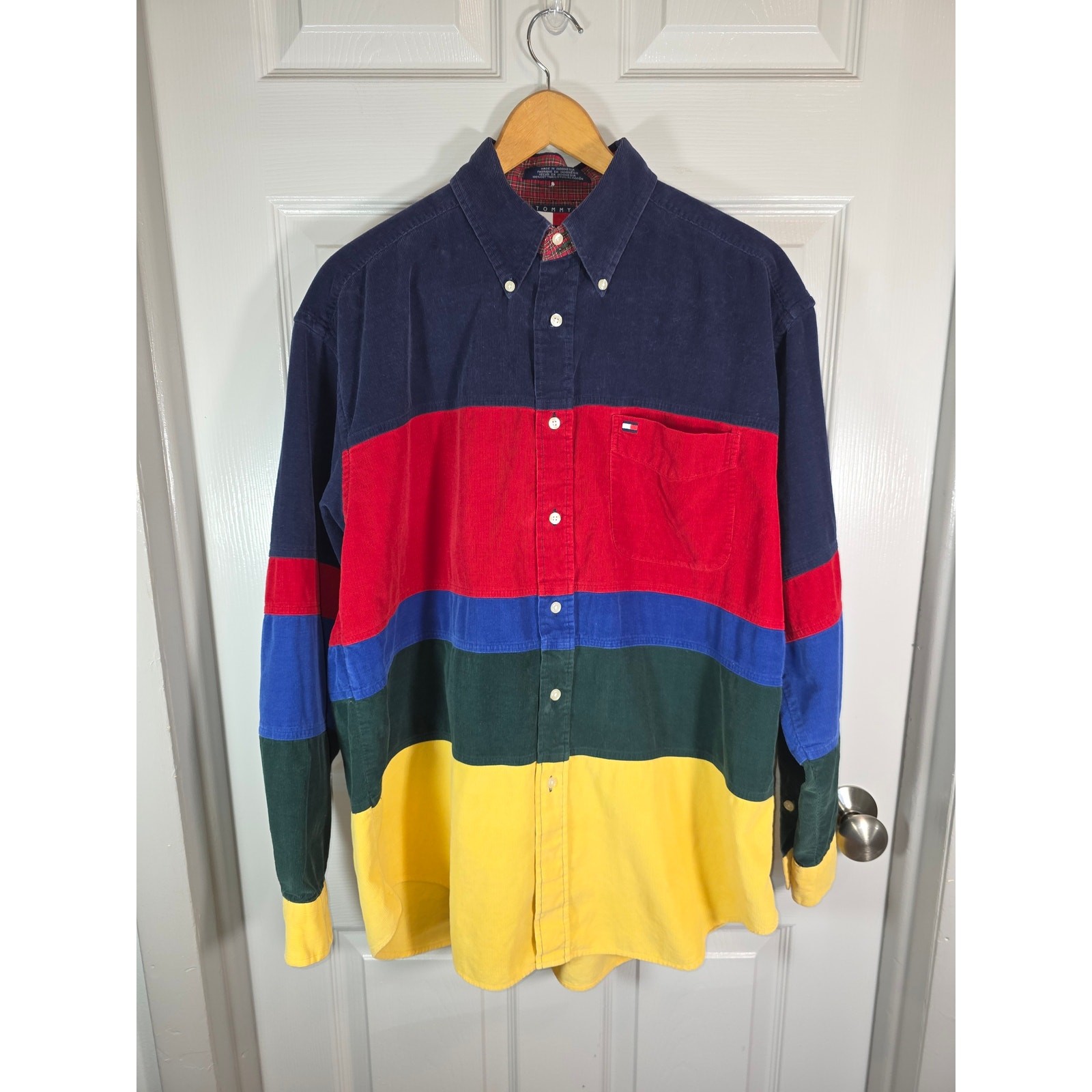 Tommy Hilfiger VTG 90’s Corduroy Color Block Button Down SZ L