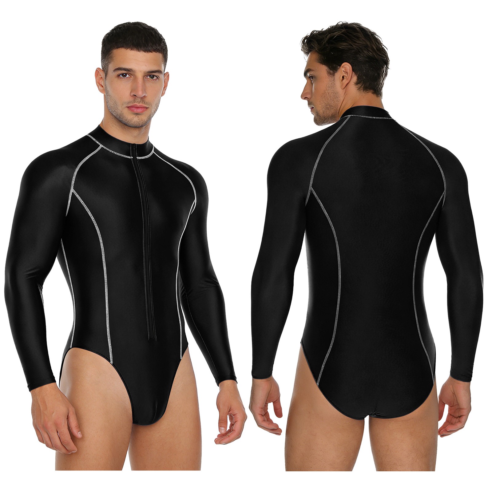 Men Jumpsuit Opaque Bodysuit Sissy Unitard Stretchy One-Piece Glossy Underwear