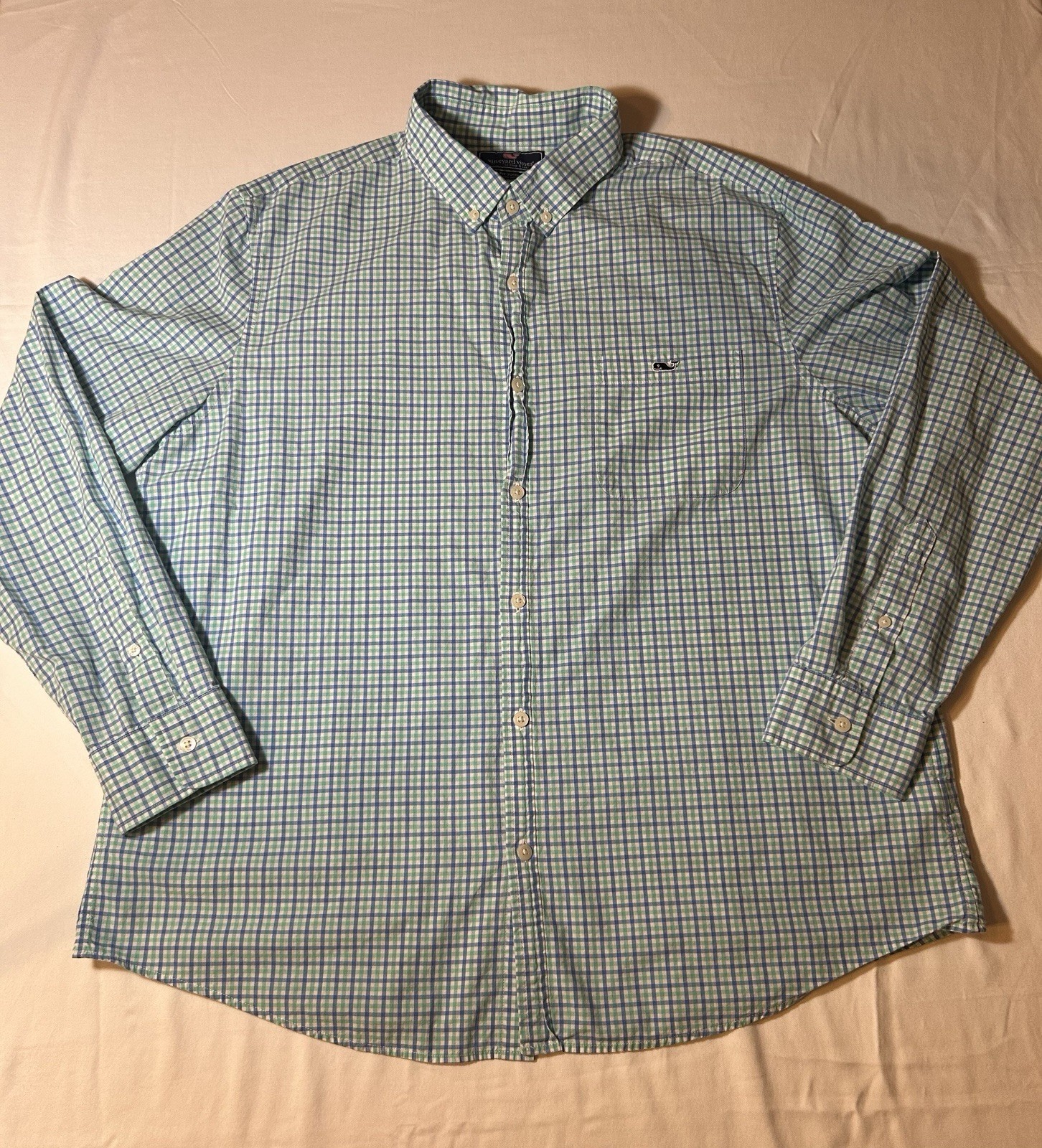 Vineyard Vines Men’s Slim Fit Long Sleeve Tucker Shirt Blue/Green Plaid Size XL
