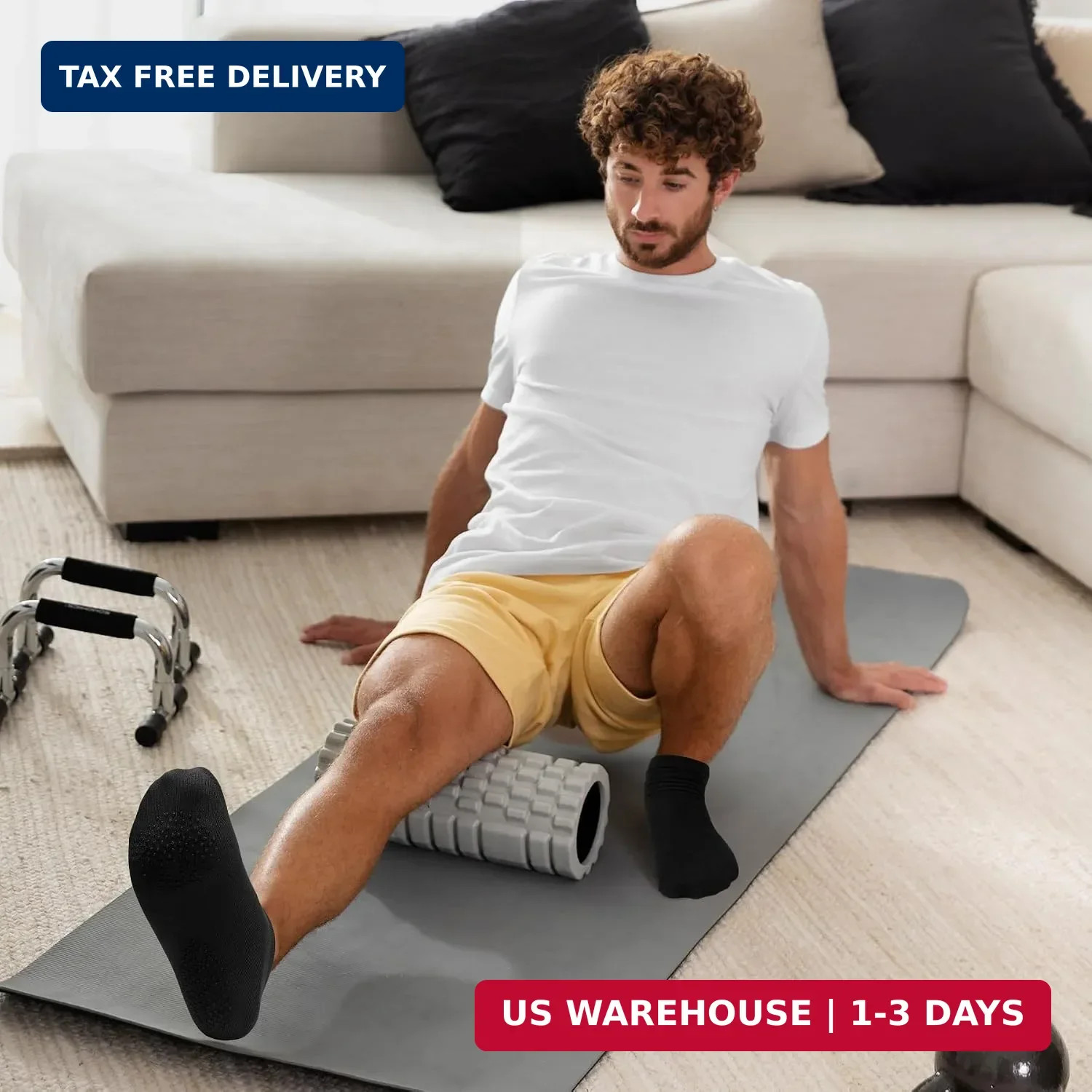 FuelMeFoot Men’s Non Slip Yoga Socks with Grips Anti Slip Socks with Cushion for
