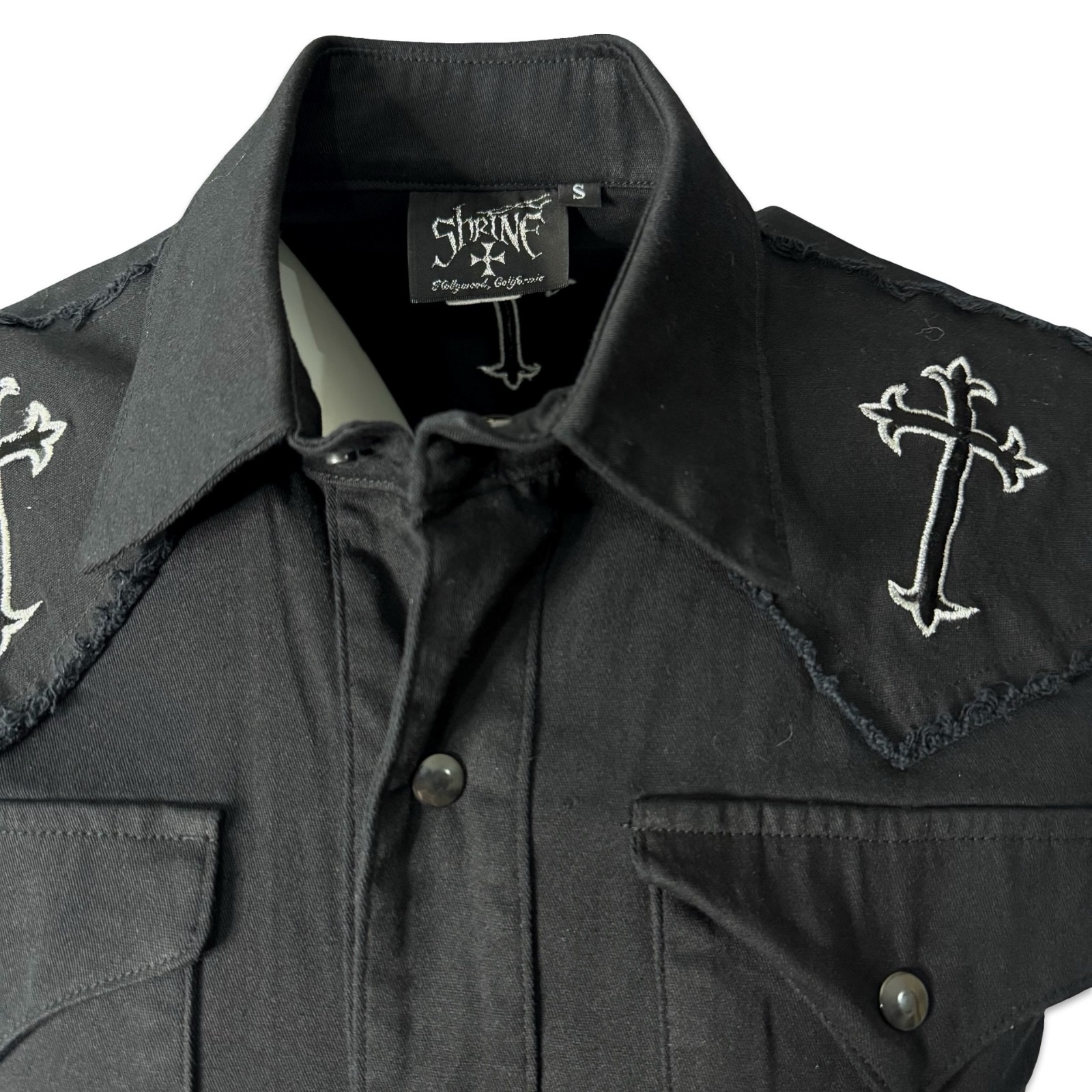 SHRINE GOTHIC CROSSES BLACK COWBOY WORKER MOTORCYCLE BIKER SLEEVELESS VEST SHIRT