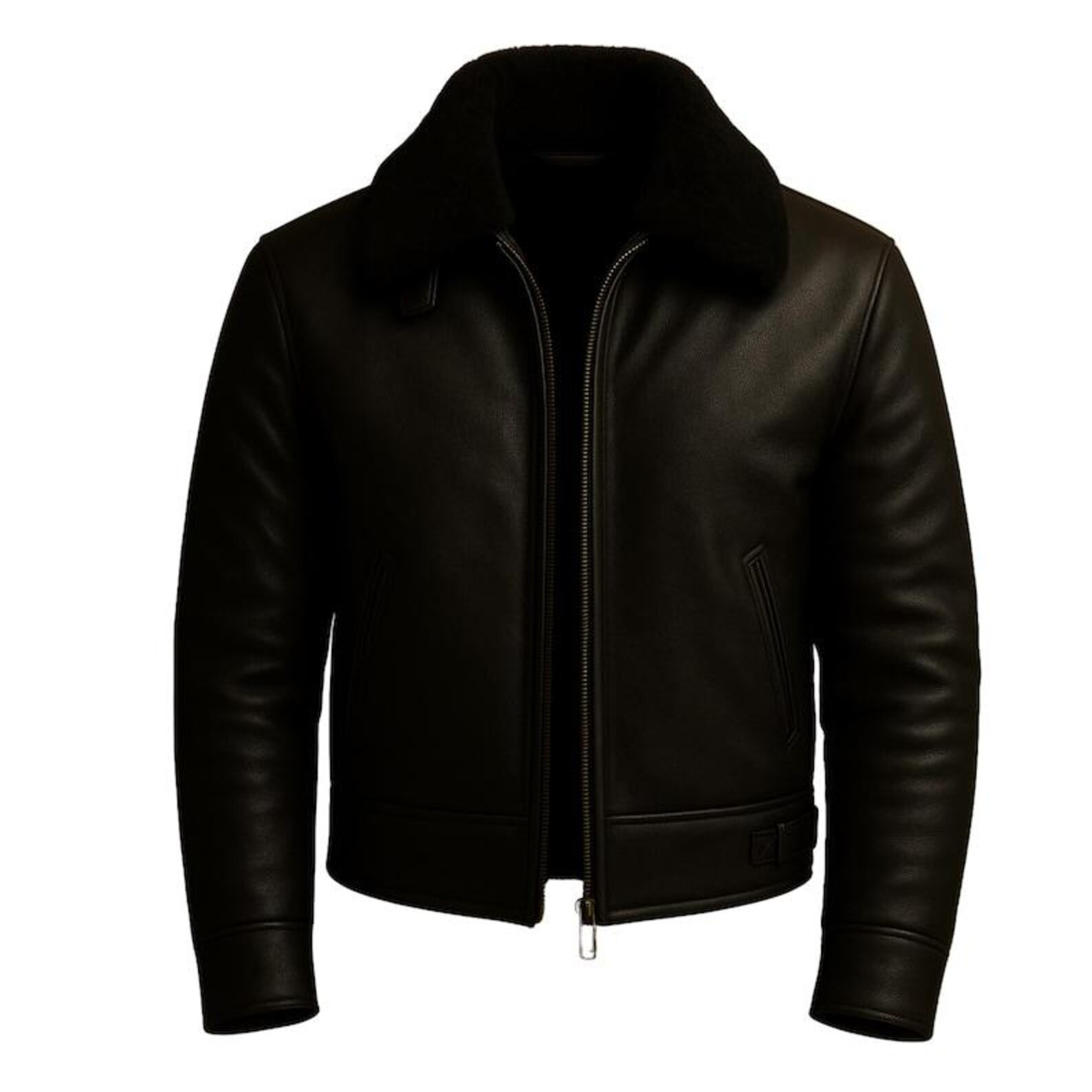 Mens Genuine Leather Aviator Bomber Jacket Black Fur Collar Pilot Flight Coat
