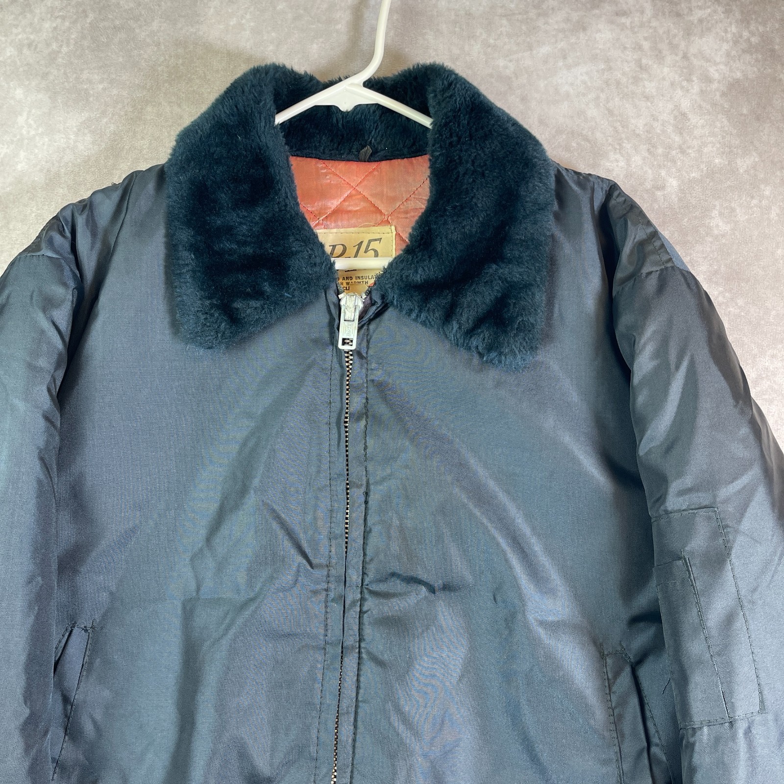 VTG 60s B15 Jacket Mens XL Black Quilted Lined Bomber Military Style Faux Fur