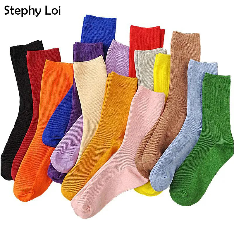 New Color Harajuku Retro Women Lady Cotton Loose Socks Winter in Tube Korean Pur