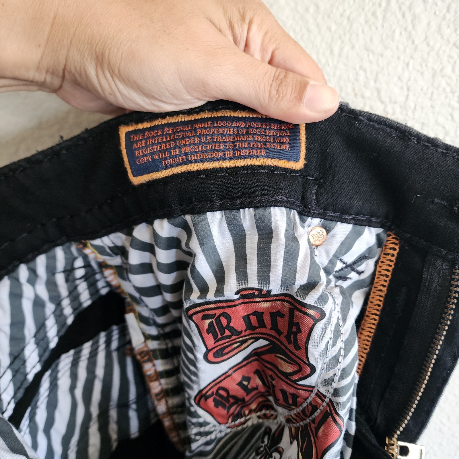 Rock Revival Baran Straight Mens Black Distressed Jeans Size 34×30
