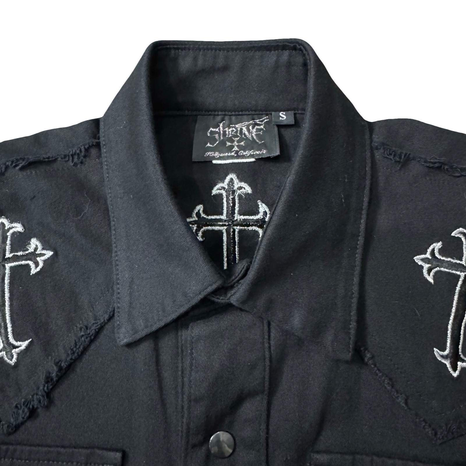 SHRINE GOTHIC CROSSES BLACK COWBOY WORKER MOTORCYCLE BIKER SLEEVELESS VEST SHIRT