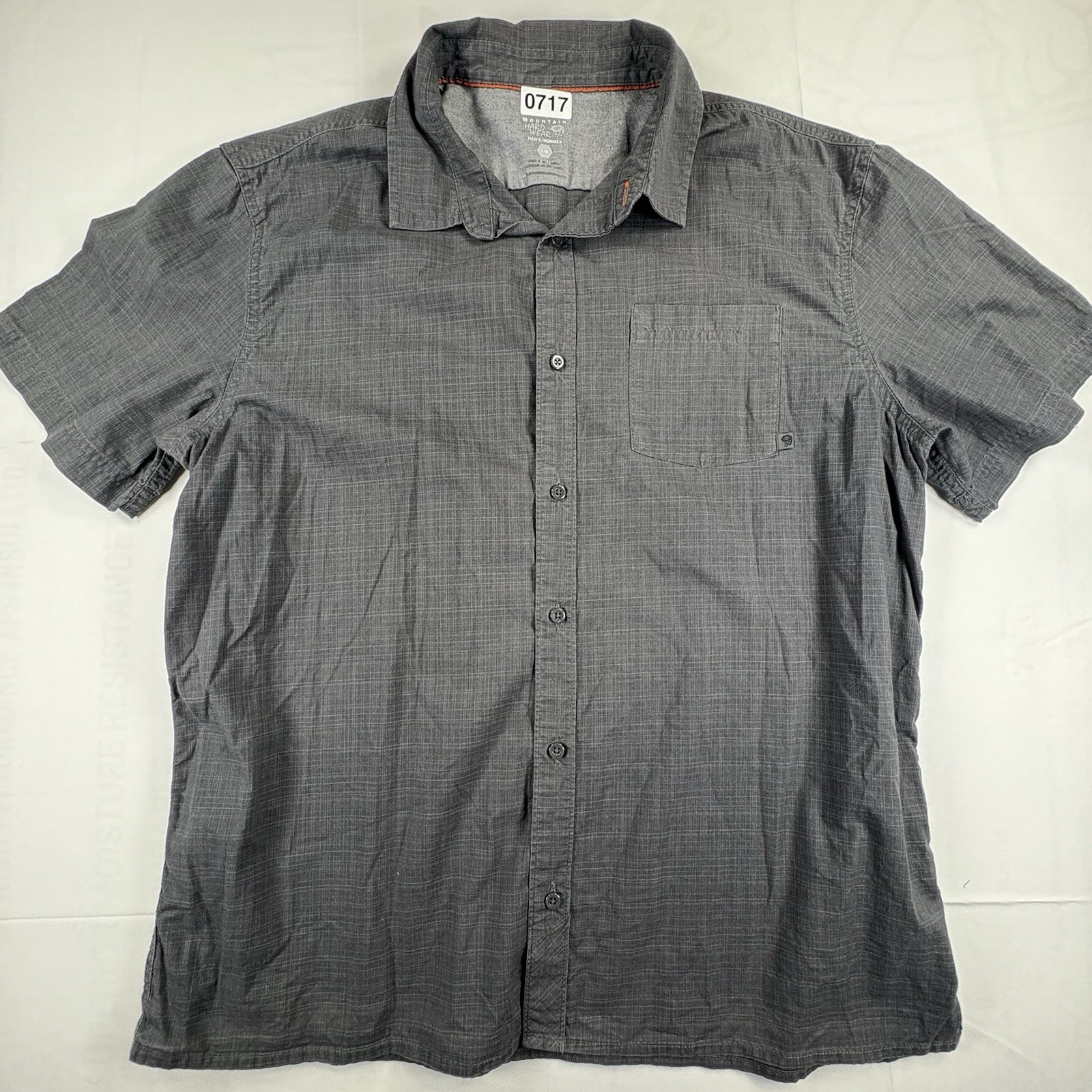 Mountain Hardwear Mens Large Gray Button Front Outdoor Hiking Shirt Front Pocket