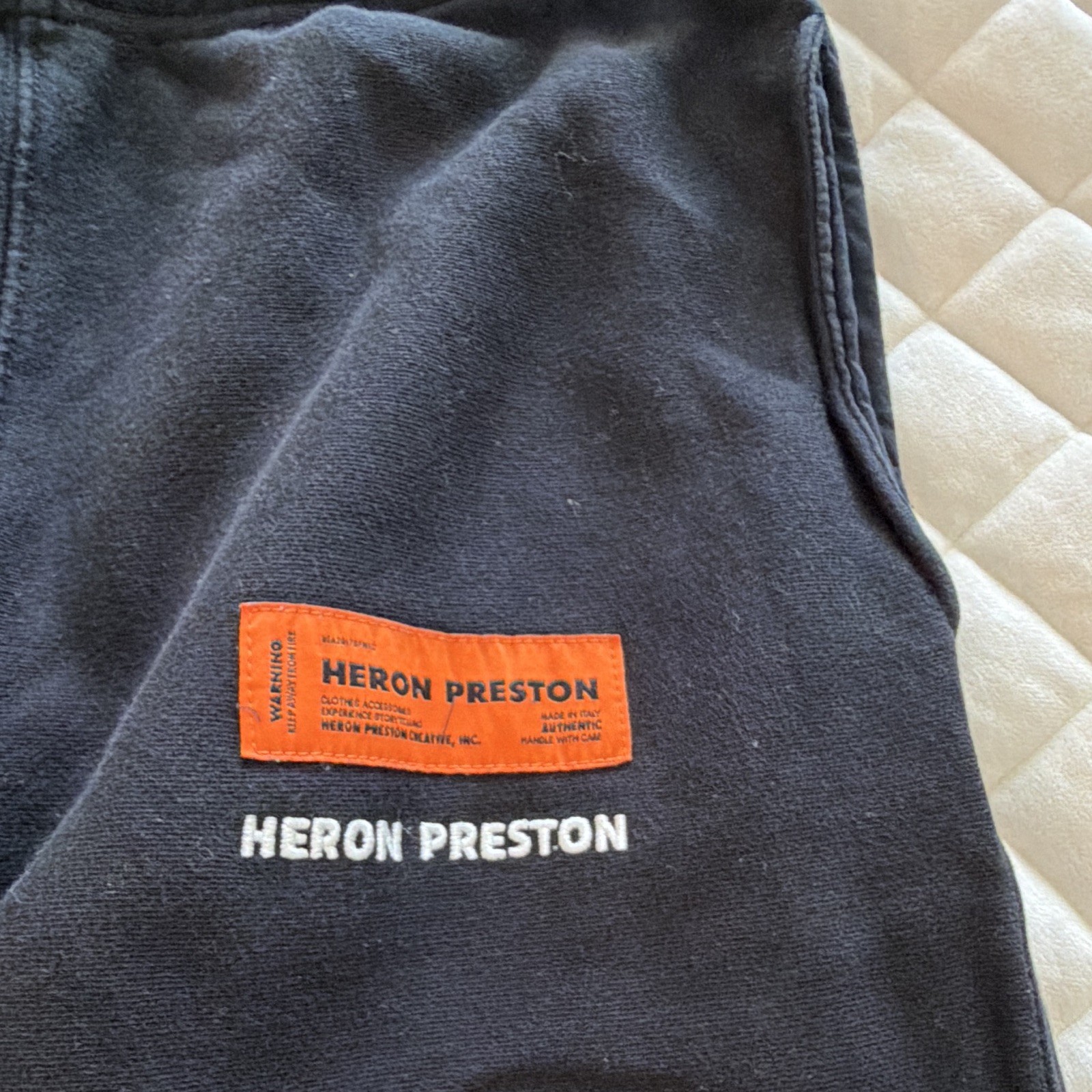 Heron Preston Black Fleece Sweatpants M Drawstring Pockets Tapered Logo Print