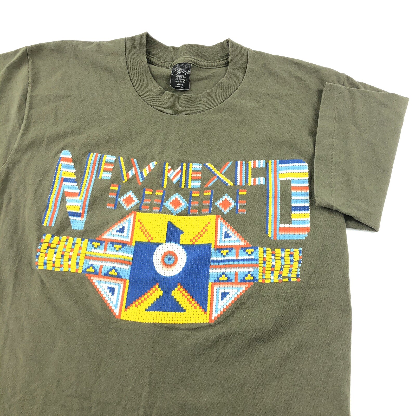 Vintage 90s Medium Single Stitch T Shirt New Mexico Color Block Tribal