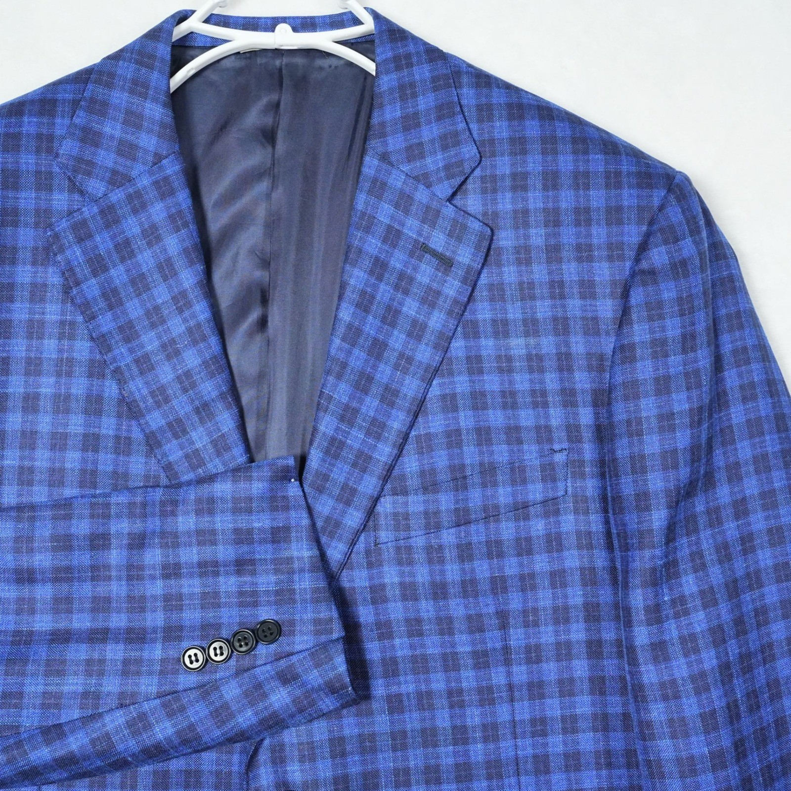 Canali Mens Blue Wool Silk Linen Check Blazer Sport Coat Made in Italy 46R US 56