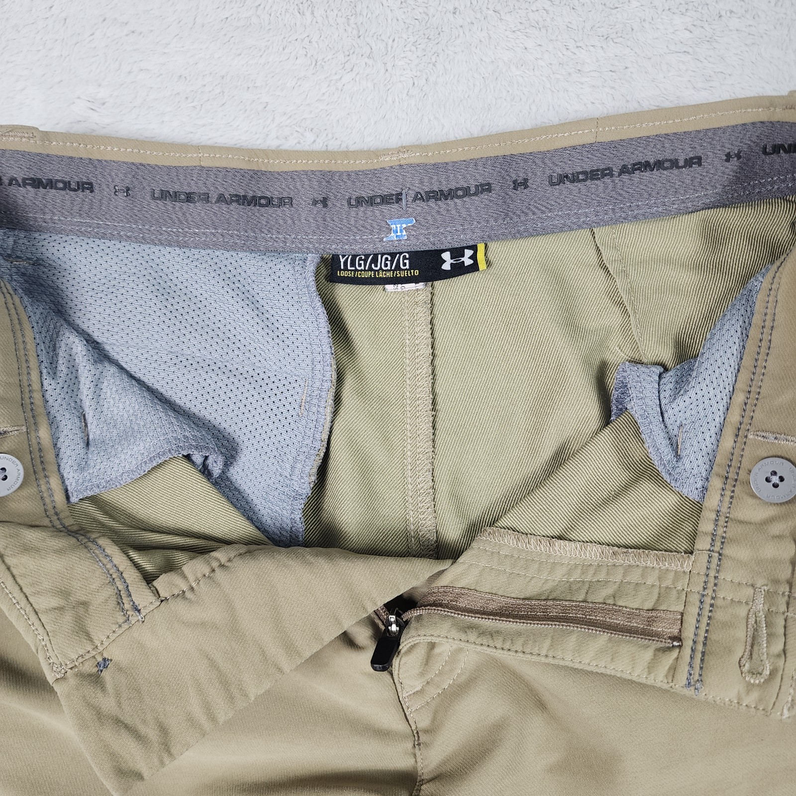Under Armour Loose Fit Pants Mens L/YLG Tan Cargo Performance Straight