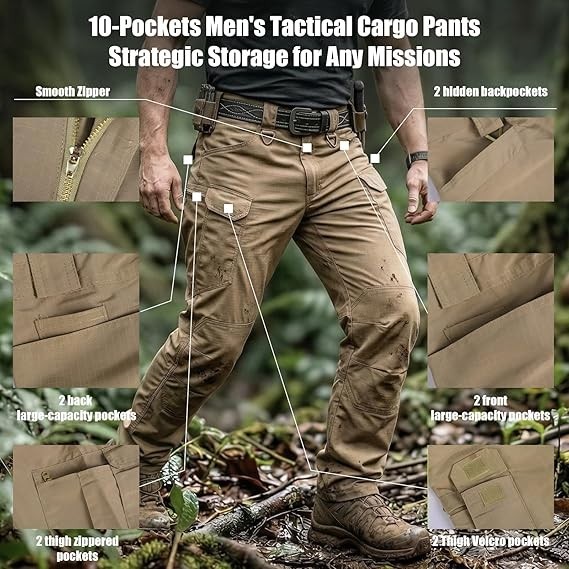 Mens Cargo Pants Tactical Waterproof Work Outdoor Hiking Combat Trousers USA
