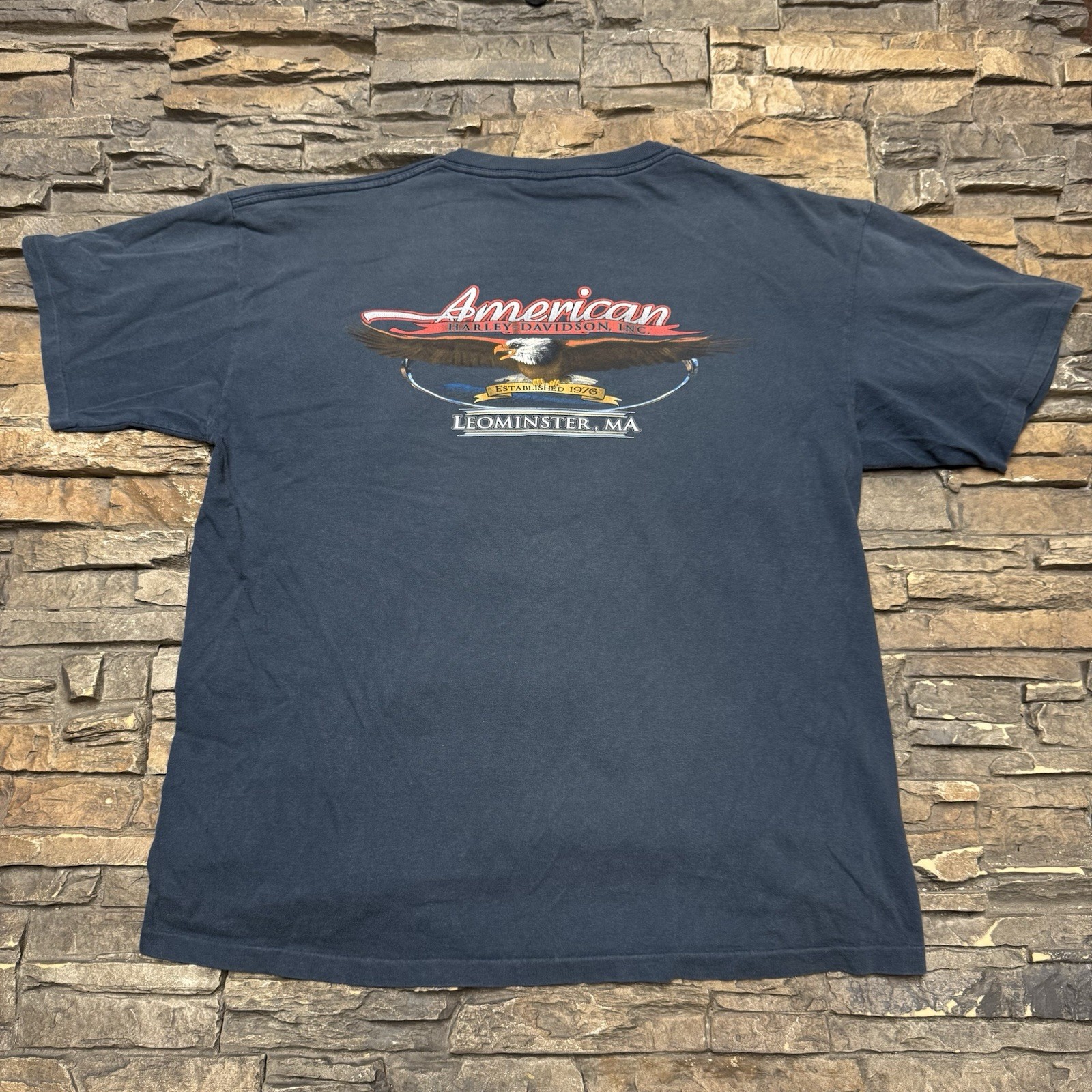 Vintage Harley Davidson T Shirt Men XL Blue Eagle American Hero Motorcycle USA