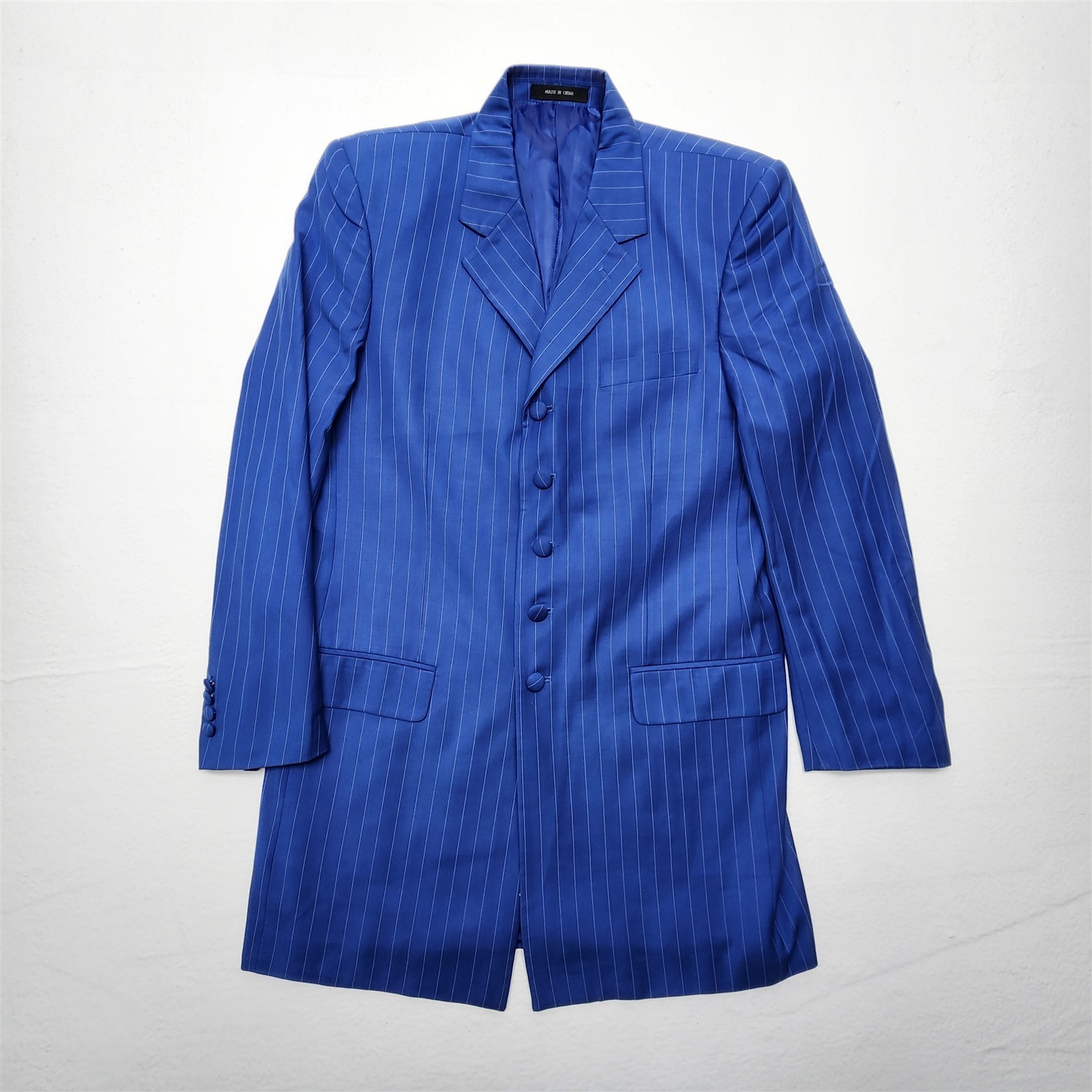 Soprano 38R 32×32 Blue Pinstripe 3 Piece Vest Mens Jacket Pants Suit