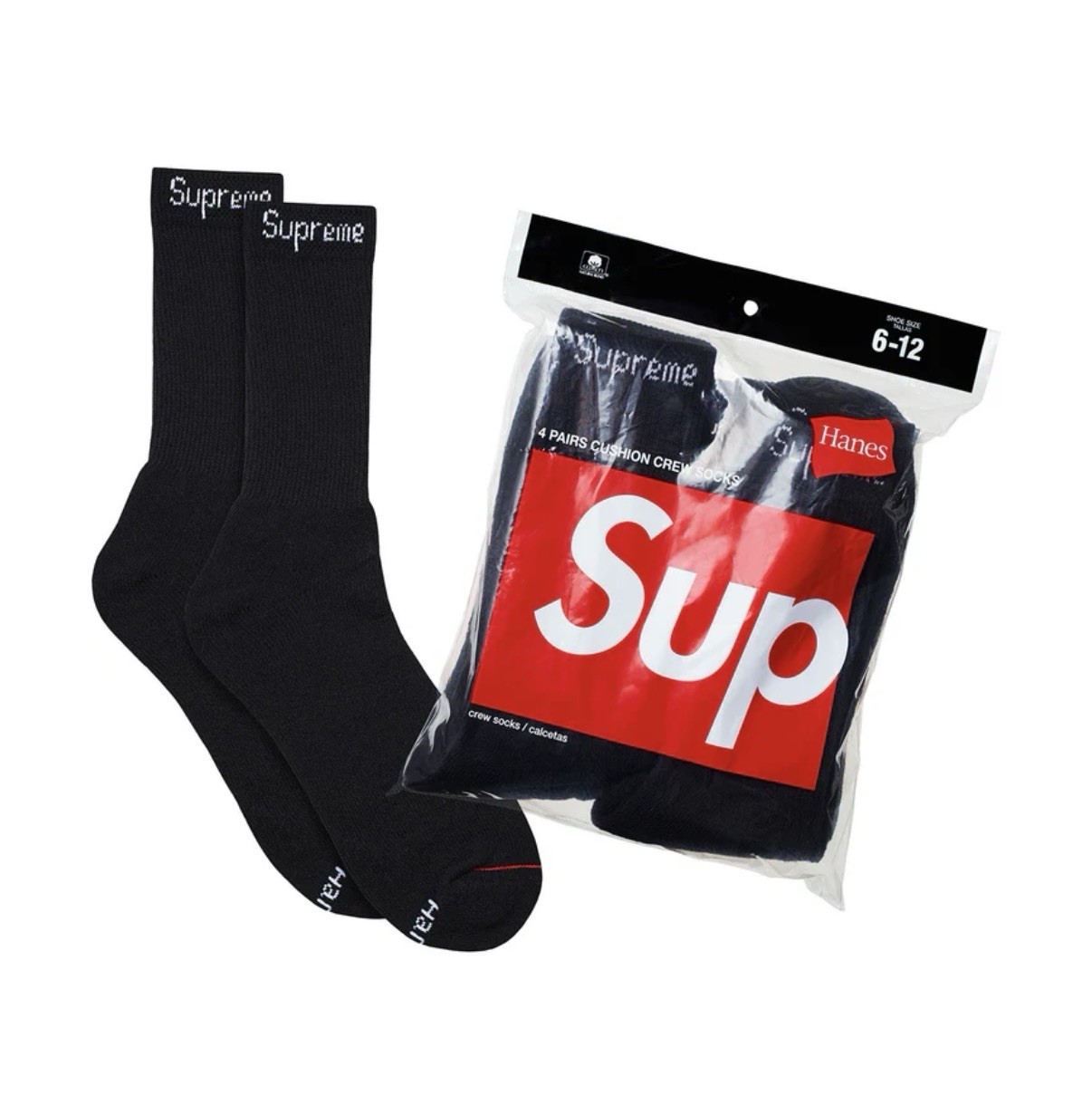 Supreme x Hanes Black Crew Socks – 4 pack