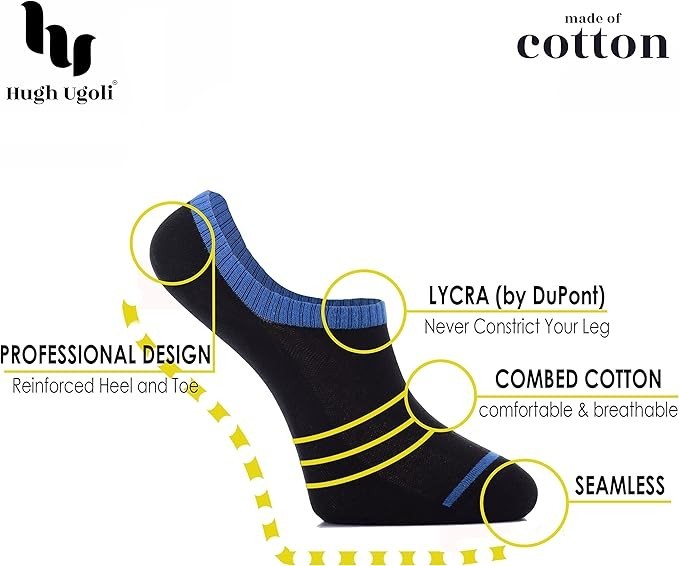 MEN Invisible No-Show COTTON Socks, MEDIUM, MULTI-COLOR, Casual, 6 Pair