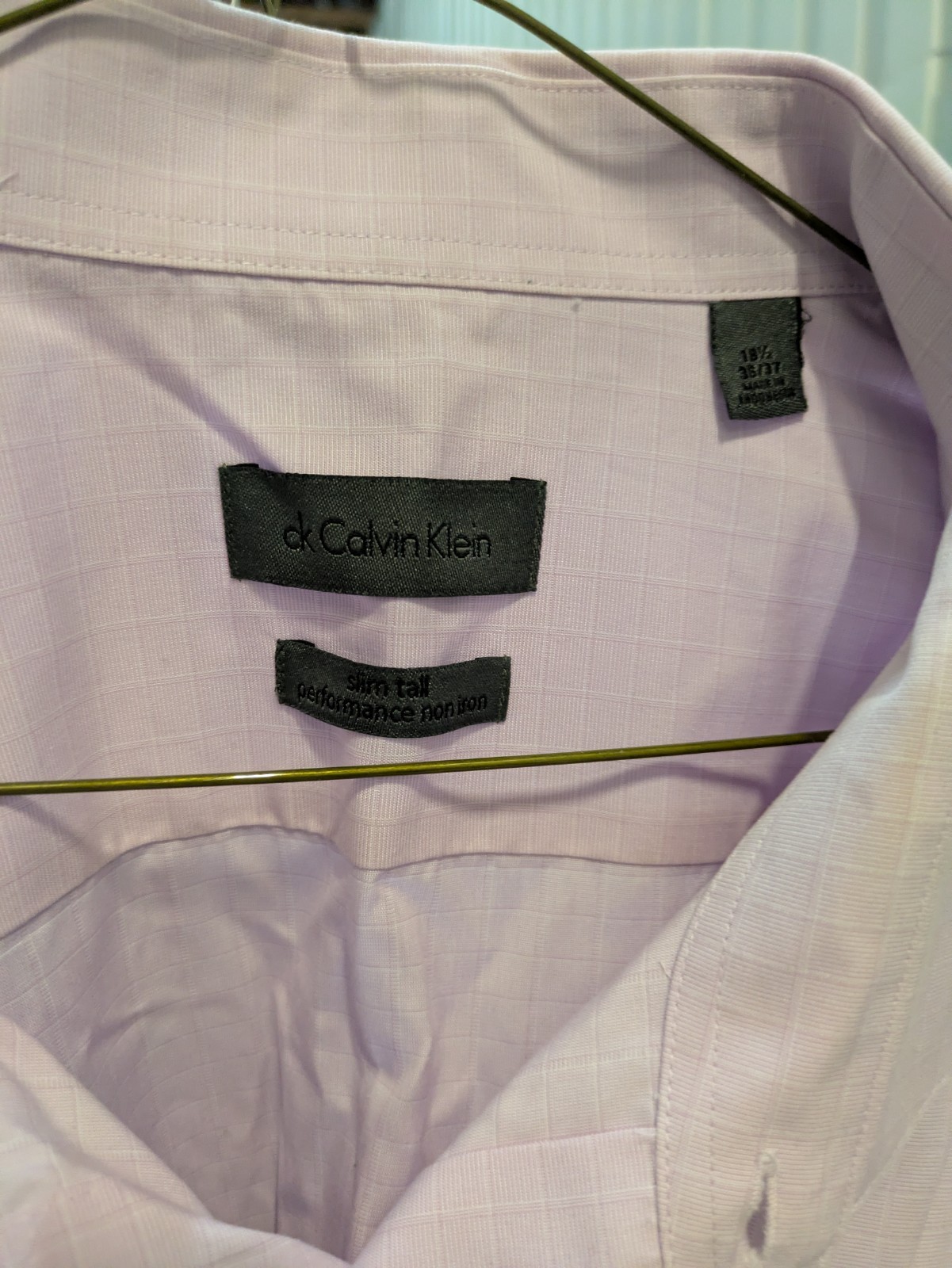 Calvin Klein Performance Non-Iron Slim Check Pink Cotton Dress Shirt 16.5 36/37