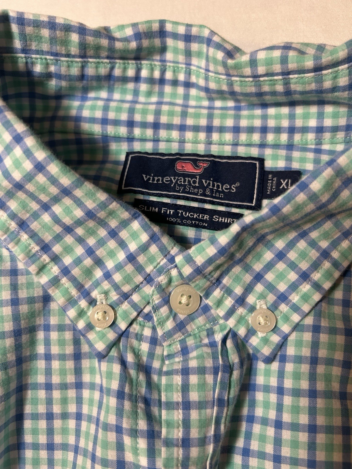 Vineyard Vines Men’s Slim Fit Long Sleeve Tucker Shirt Blue/Green Plaid Size XL