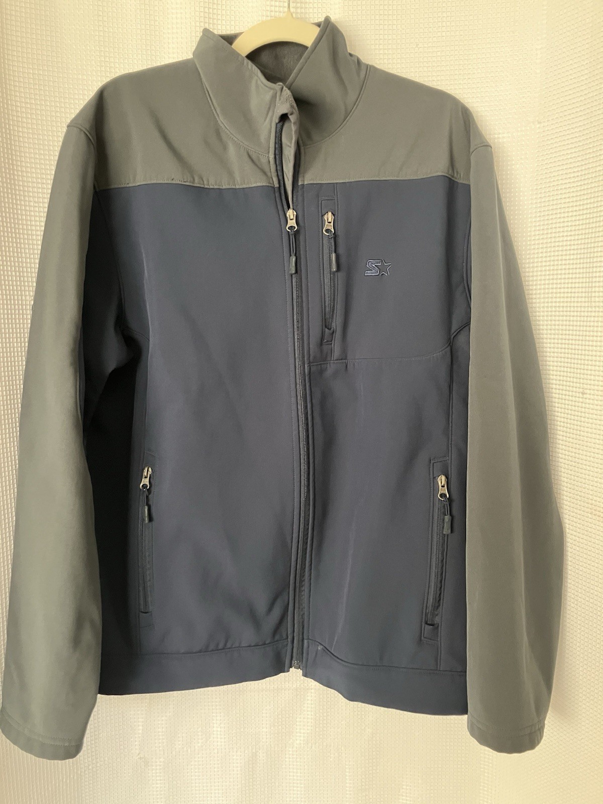 Starter Mens Softshell Jacket Size M Medium Blue Gray Full Zip Fleece Lined Coat