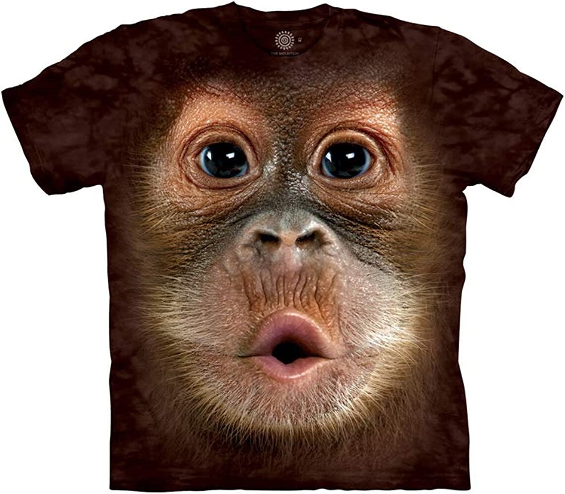 Monkey Big Face Baby Orangutan Apes Animal The Mountain Brown Adult Shirt S-3X
